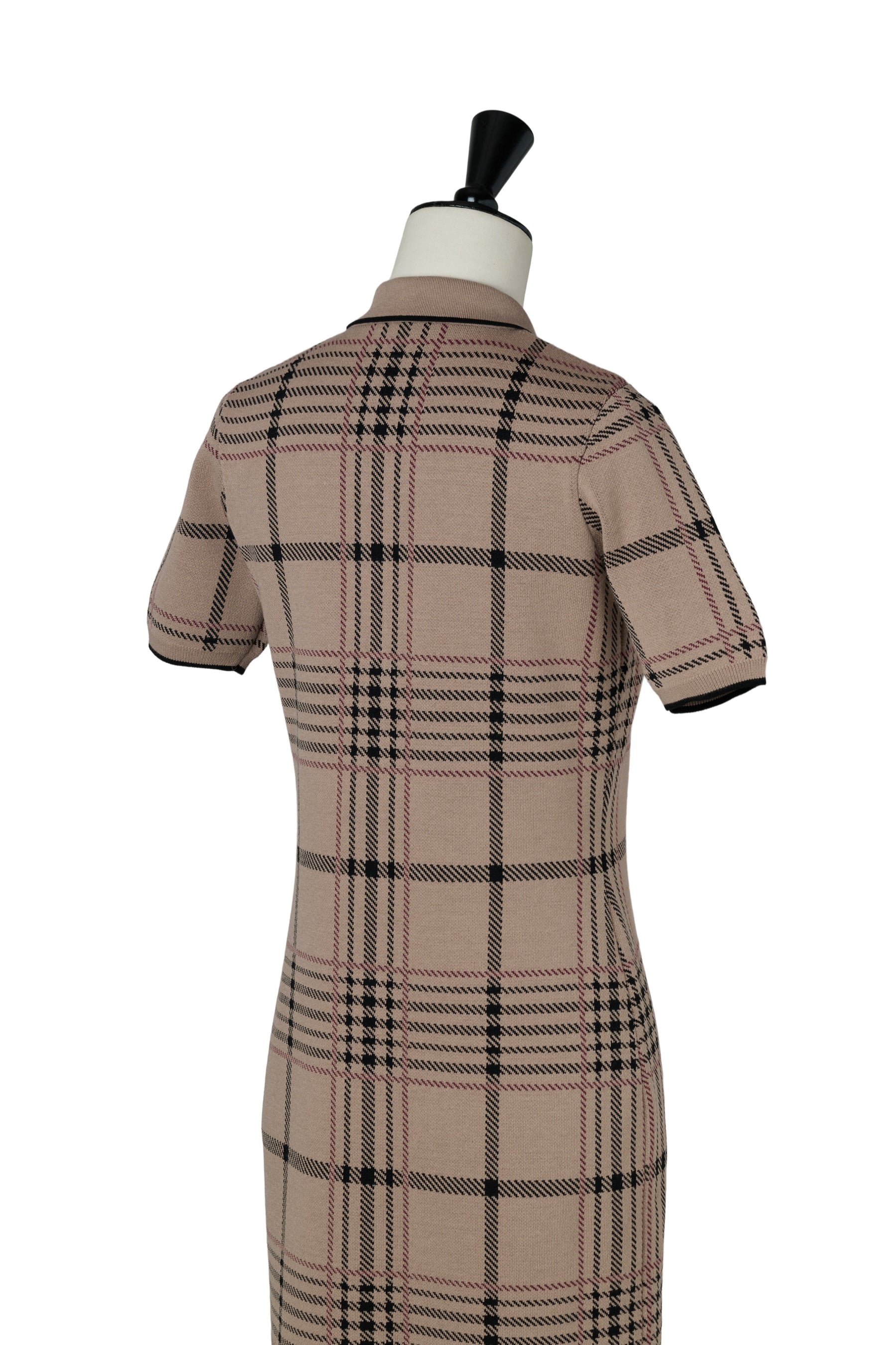 Gold-Buttoned Plaid Knit Dress