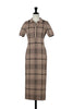 Gold-Buttoned Plaid Knit Dress