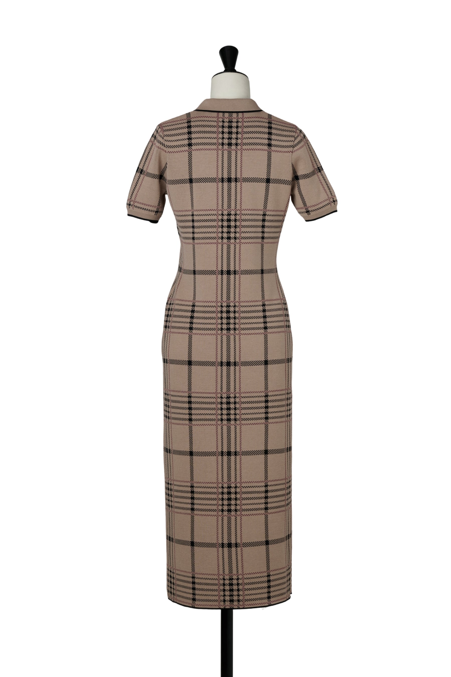 Gold-Buttoned Plaid Knit Dress