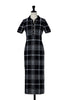 Gold-Buttoned Plaid Knit Dress