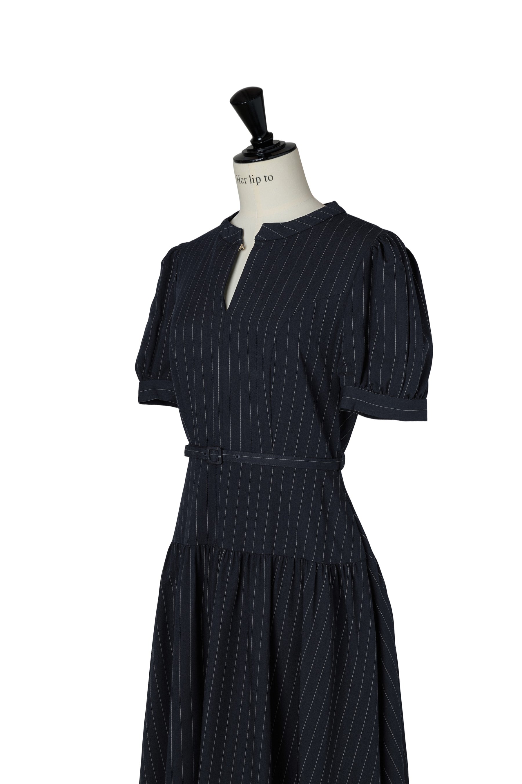 Pin-Stripe Belted Flared Dress