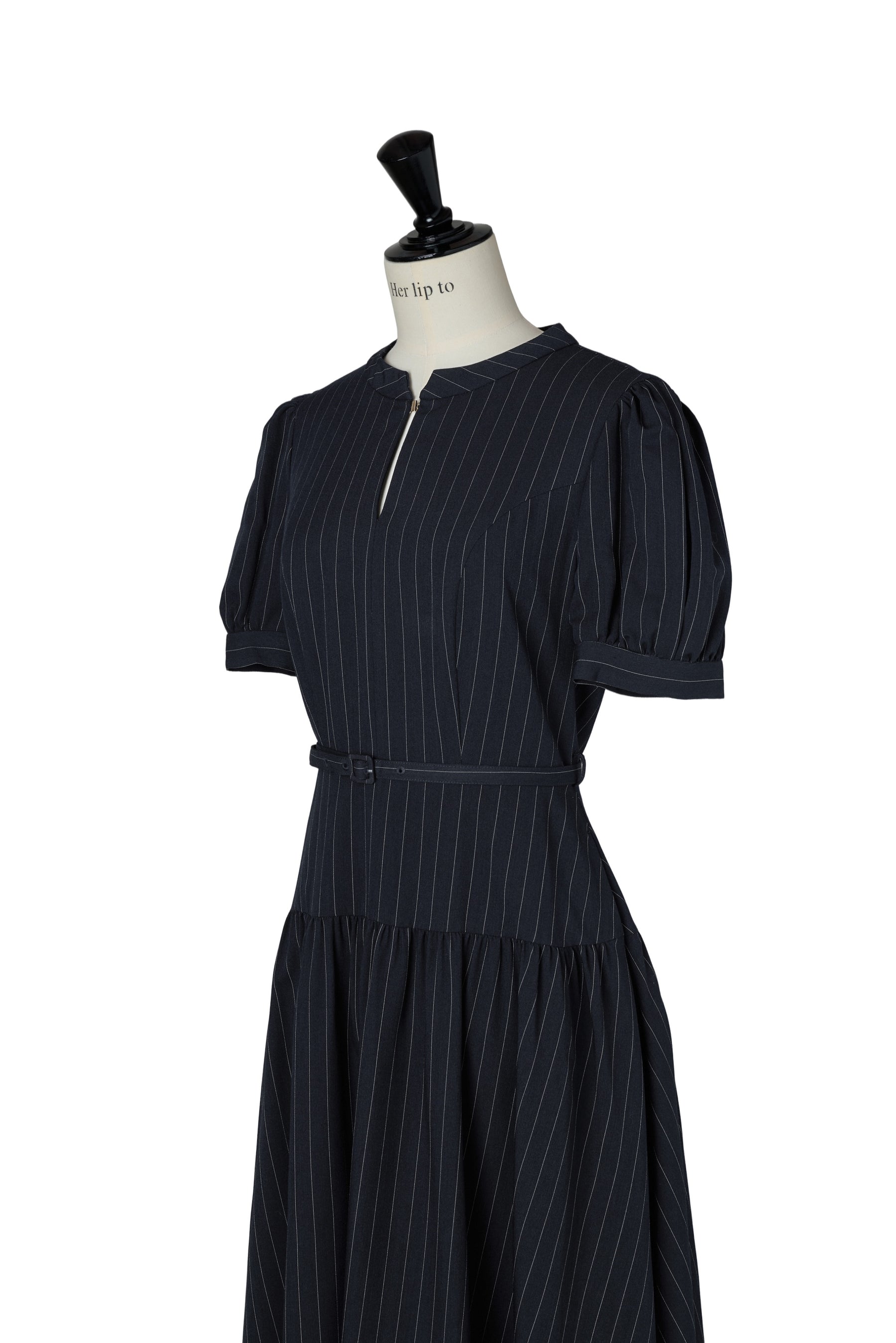 Pin-Stripe Belted Flared Dress