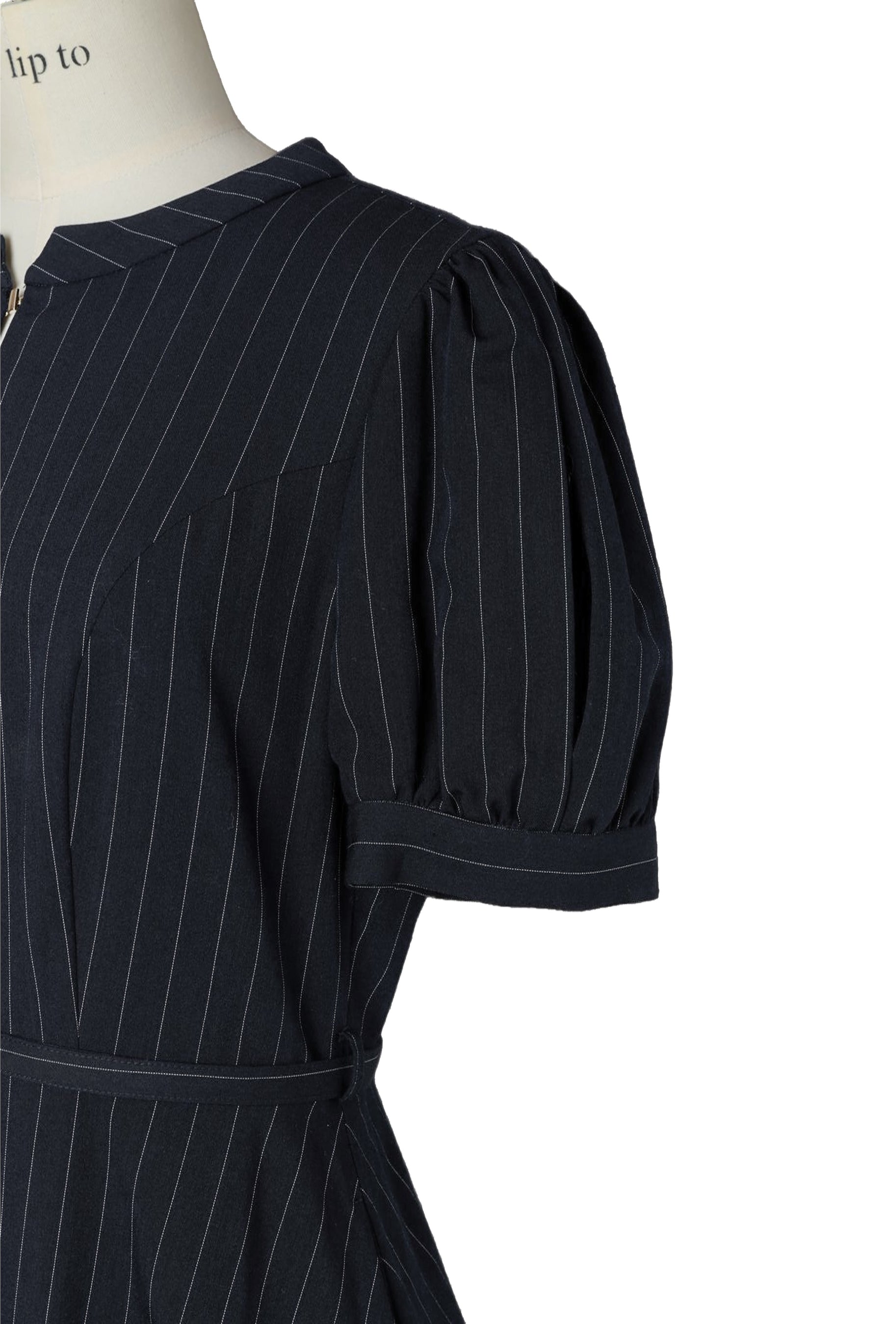 Pin-Stripe Belted Flared Dress