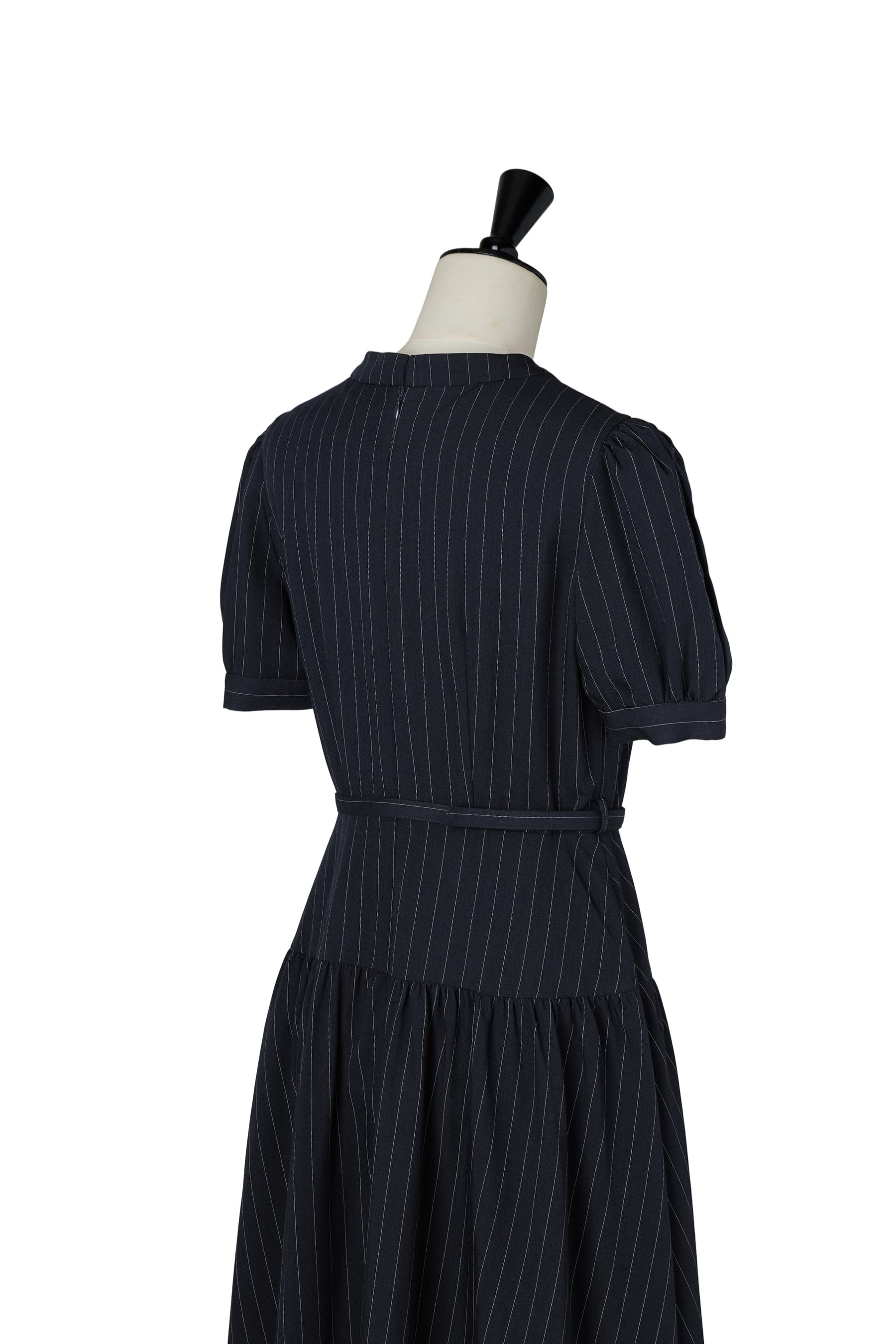 Pin-Stripe Belted Flared Dress