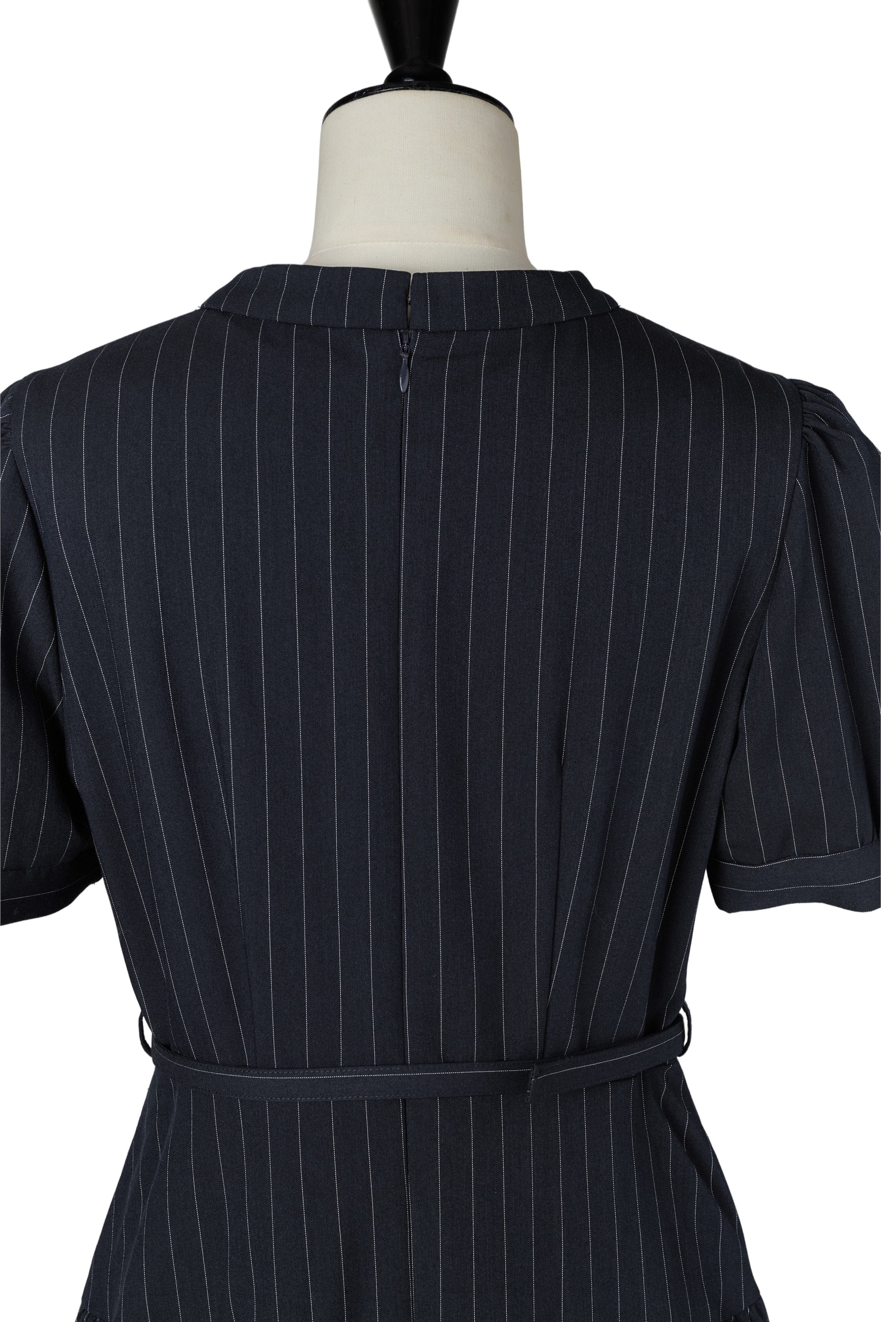 Pin-Stripe Belted Flared Dress