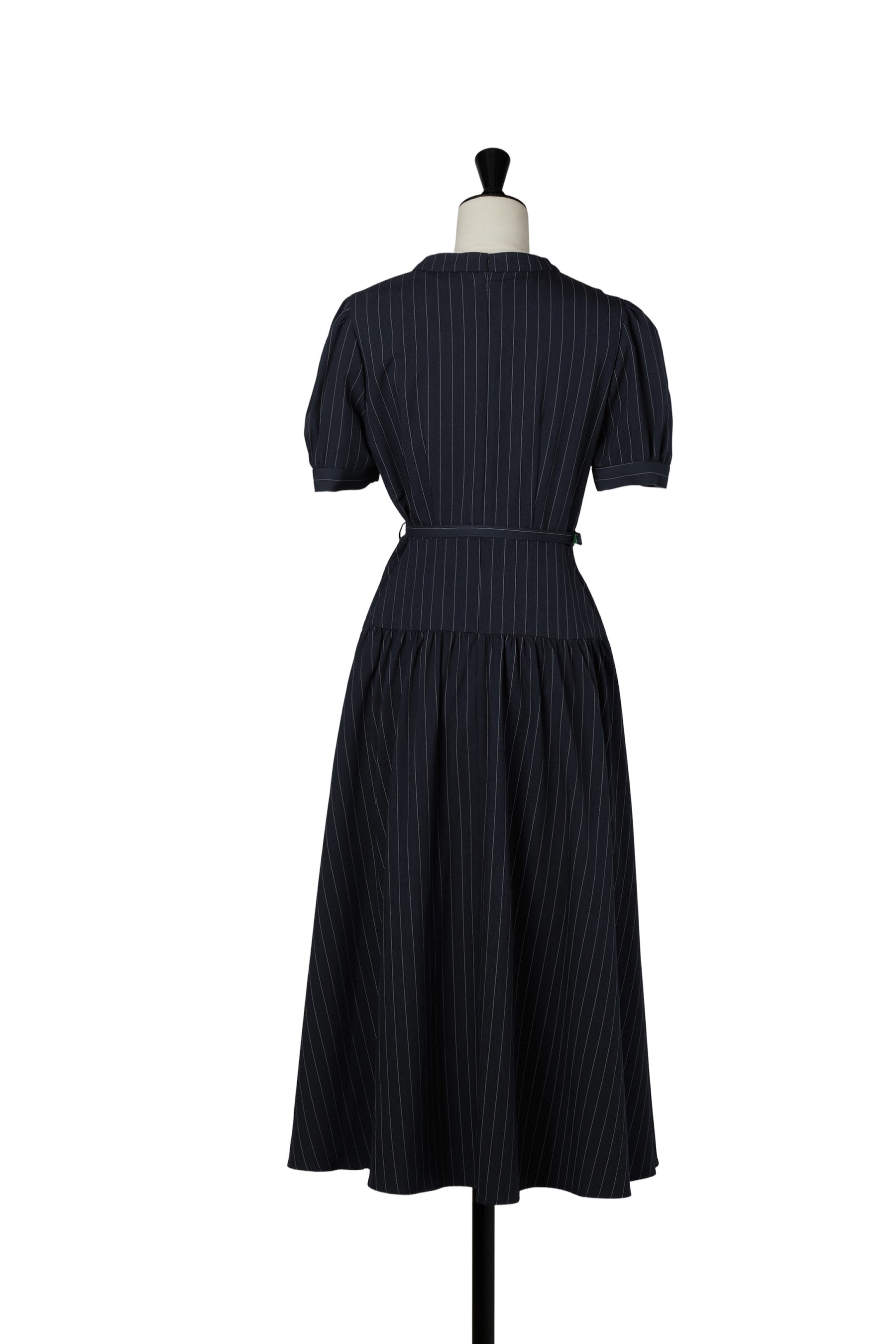 Pin-Stripe Belted Flared Dress