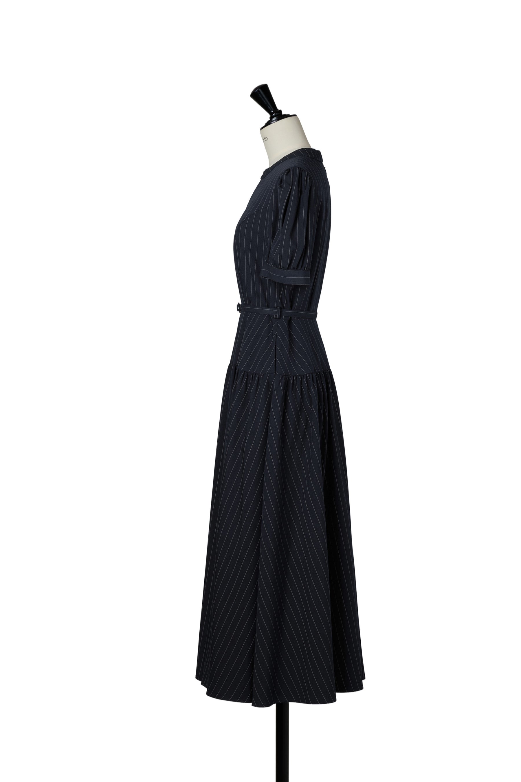 Pin-Stripe Belted Flared Dress