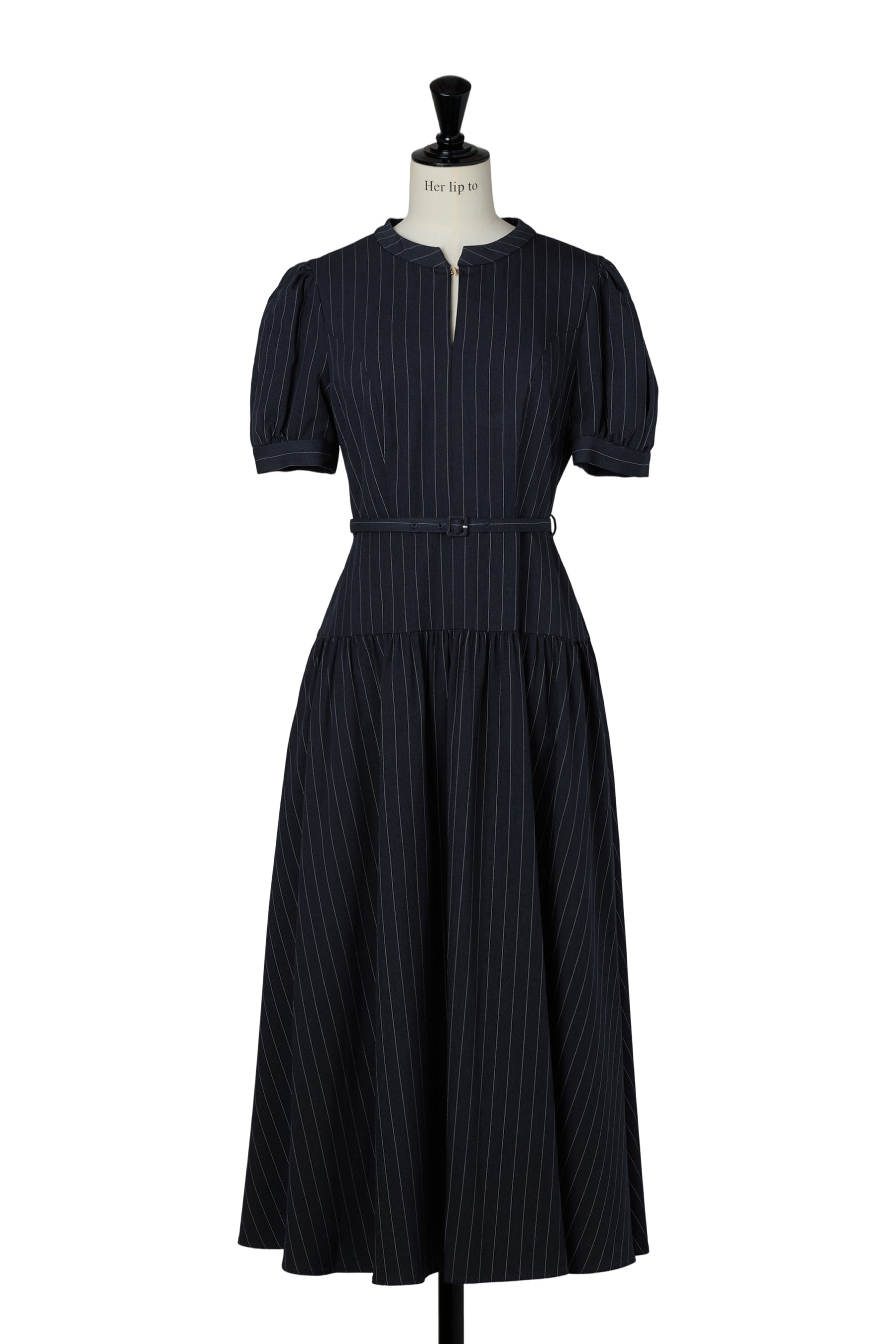 Pin-Stripe Belted Flared Dress