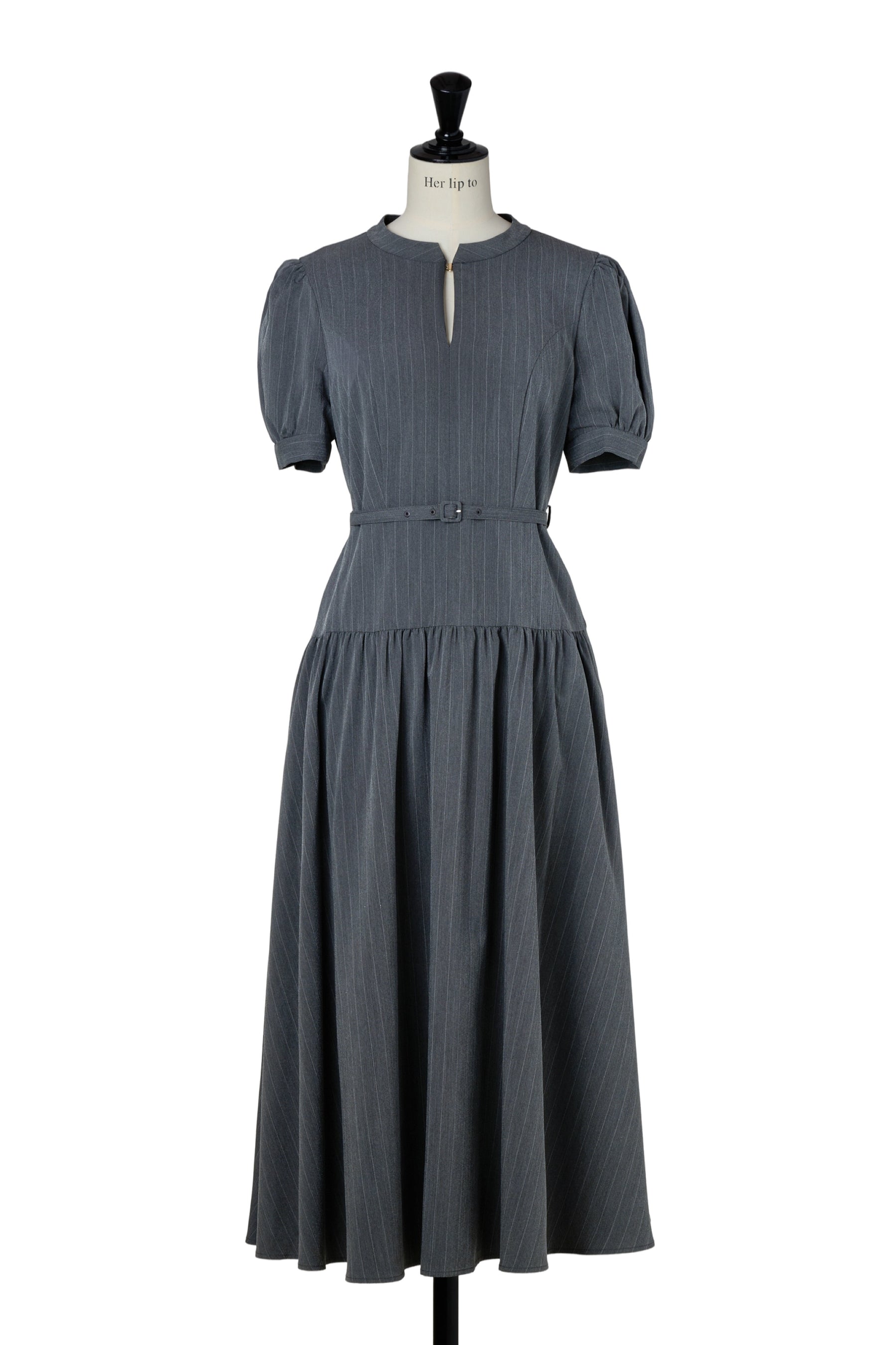 Pin-Stripe Belted Flared Dress
