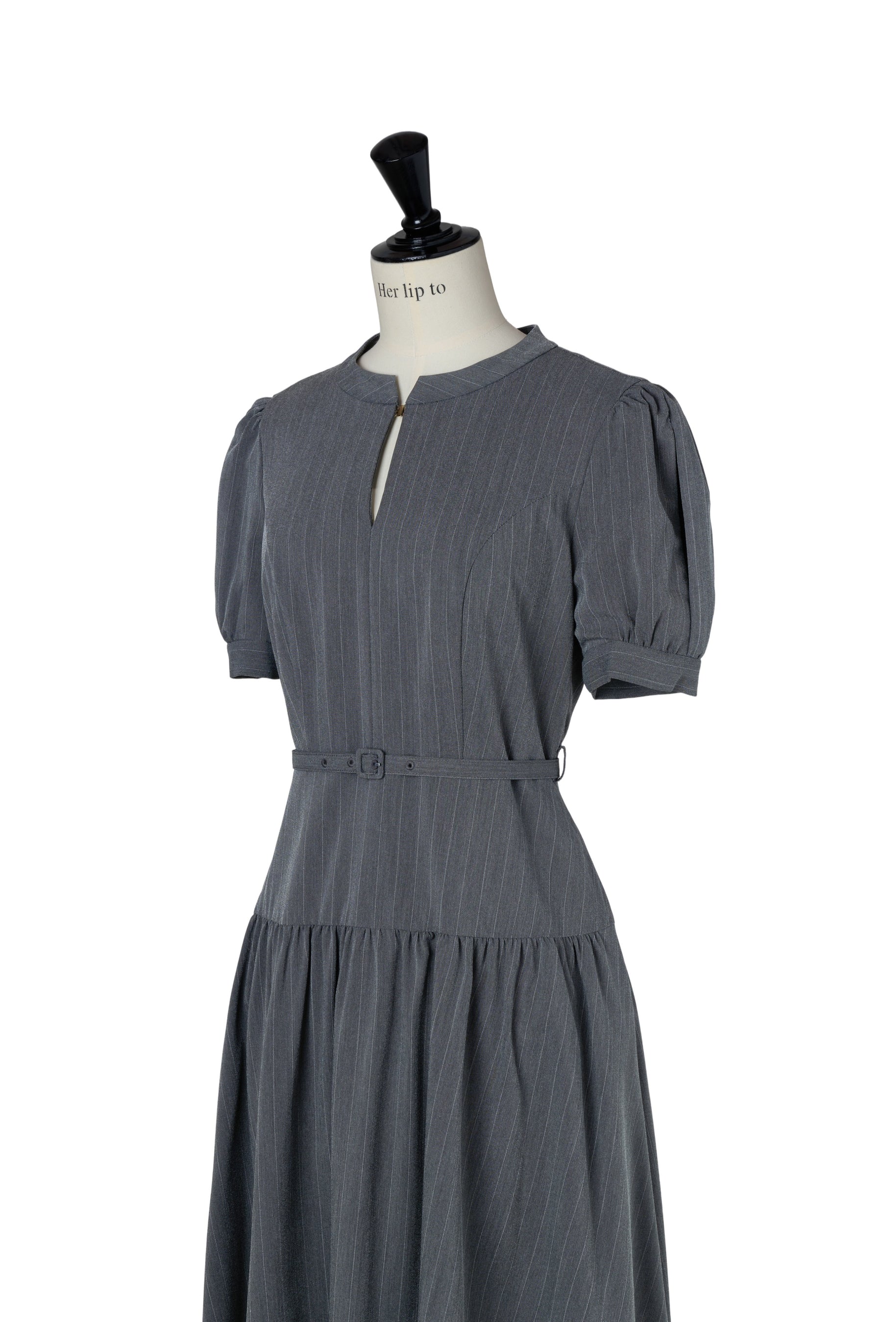 Pin-Stripe Belted Flared Dress