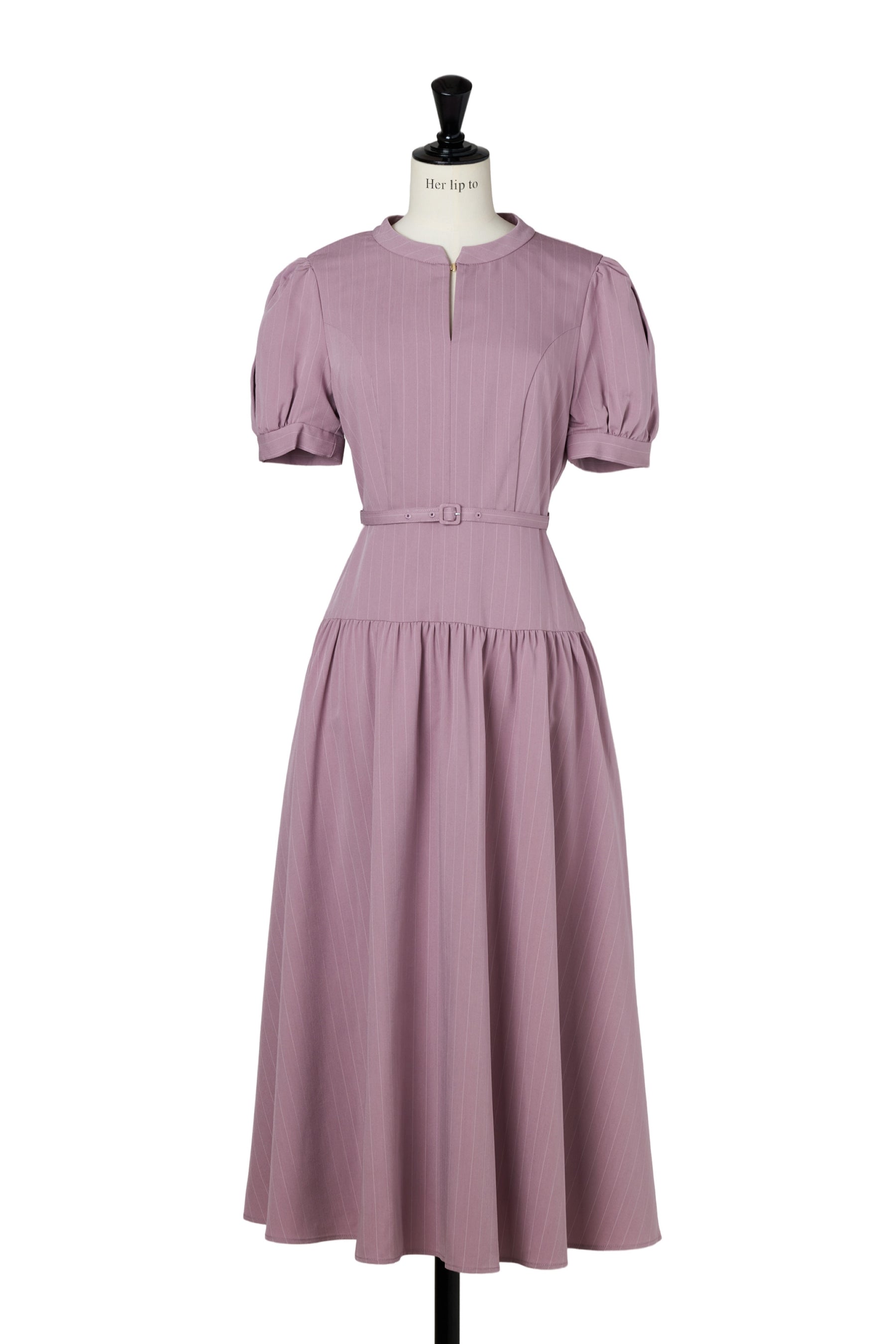 Pin-Stripe Belted Flared Dress
