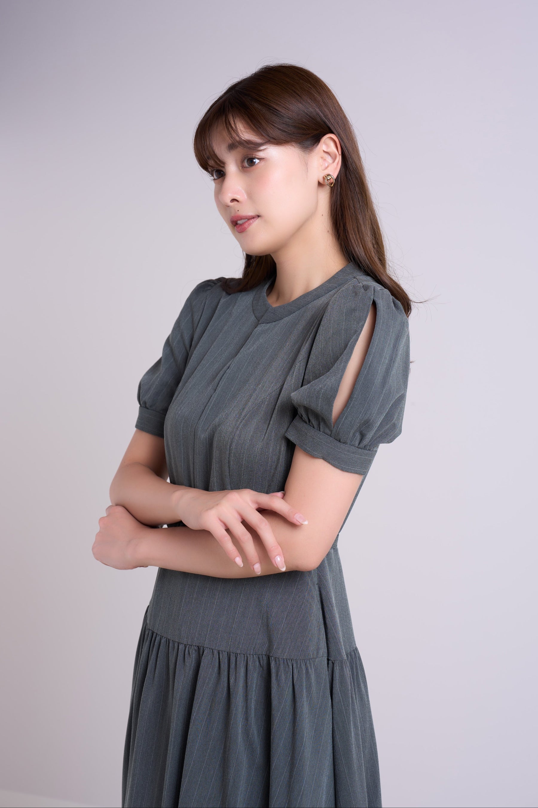 Pin-Stripe Belted Flared Dress