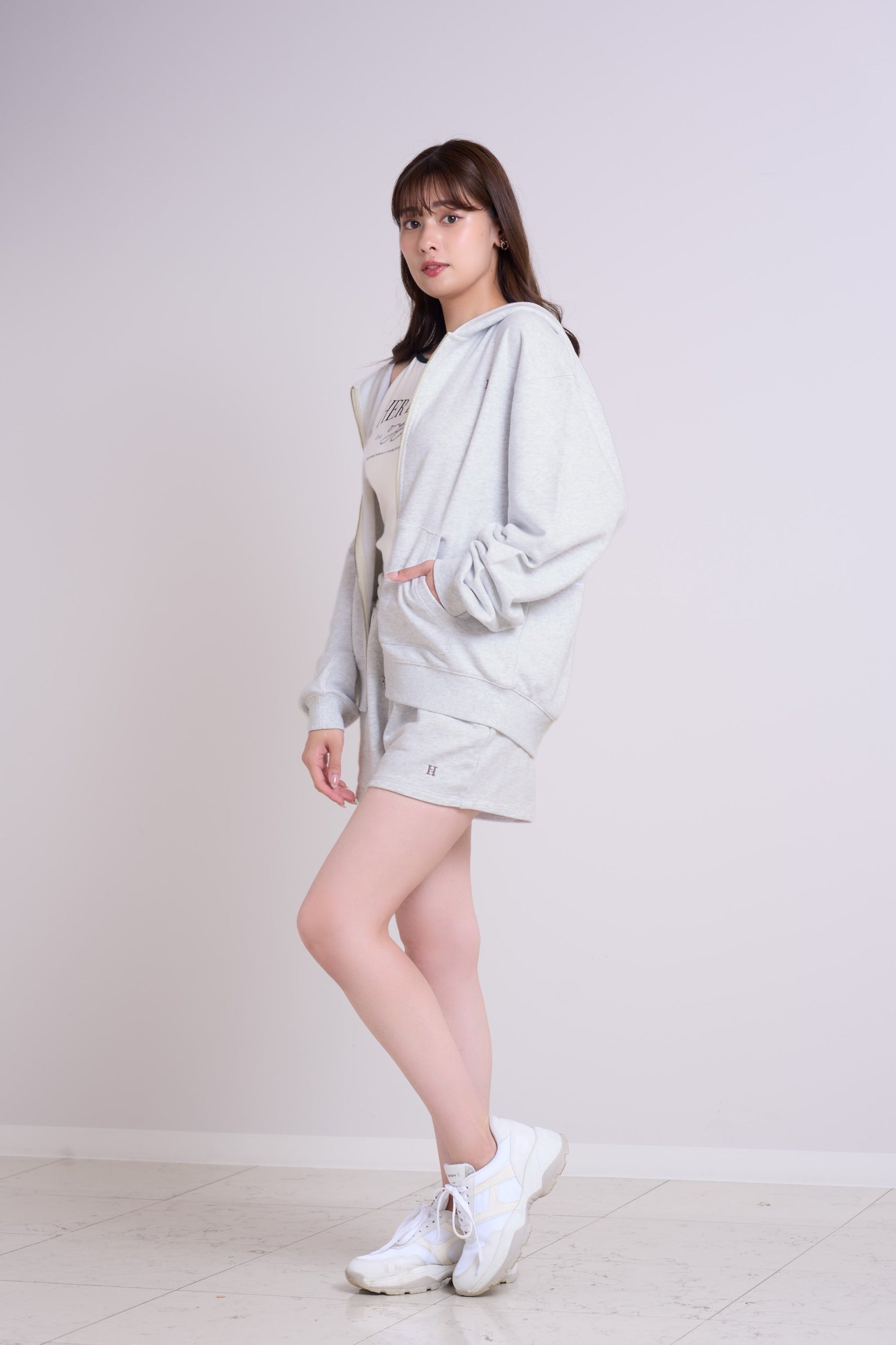 【light gray / pink】Flight Mode Boyfriend Zip Hoodie