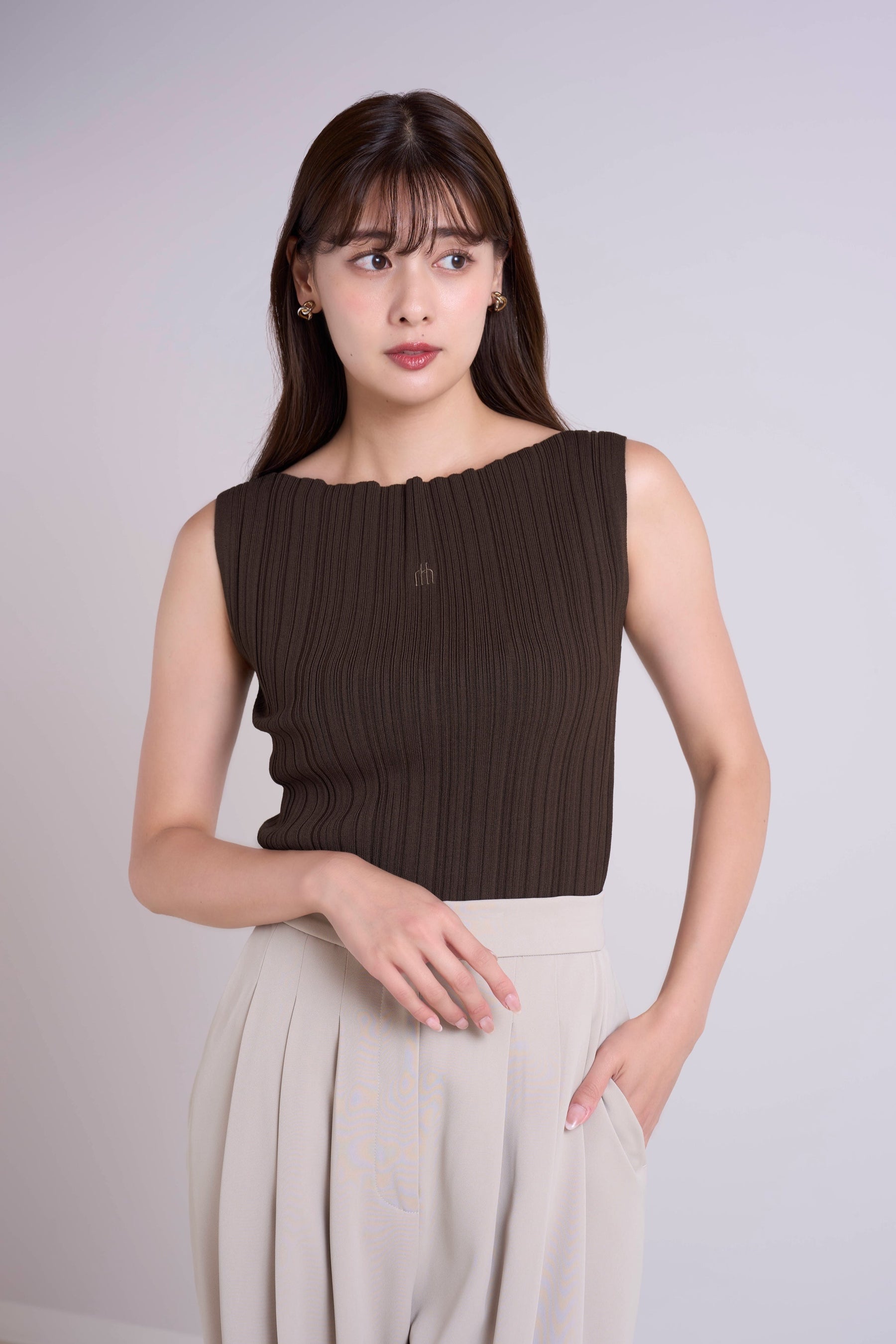 Ribbed Boat-Neck Knit Top