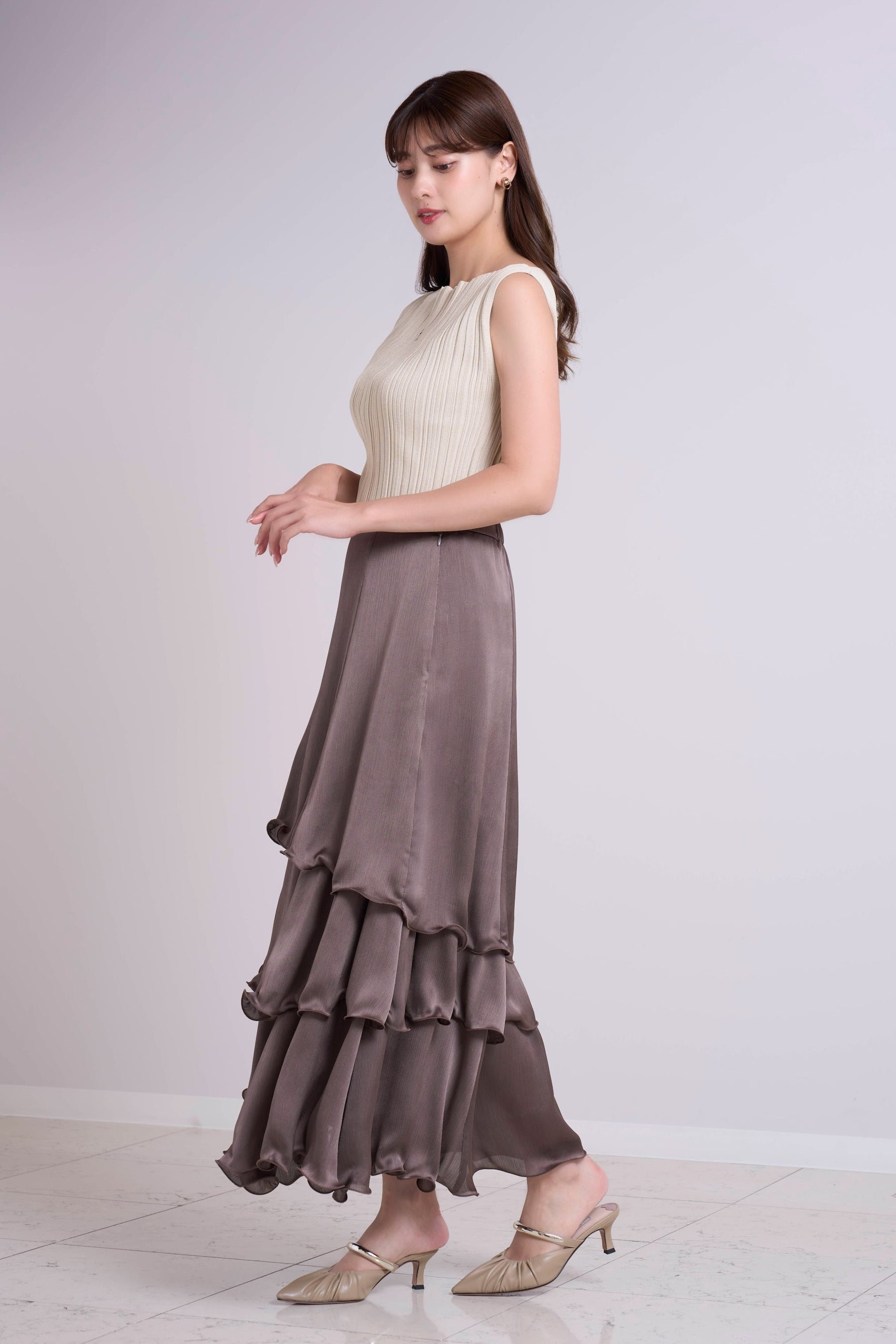 Layered Frilled Satin Skirt