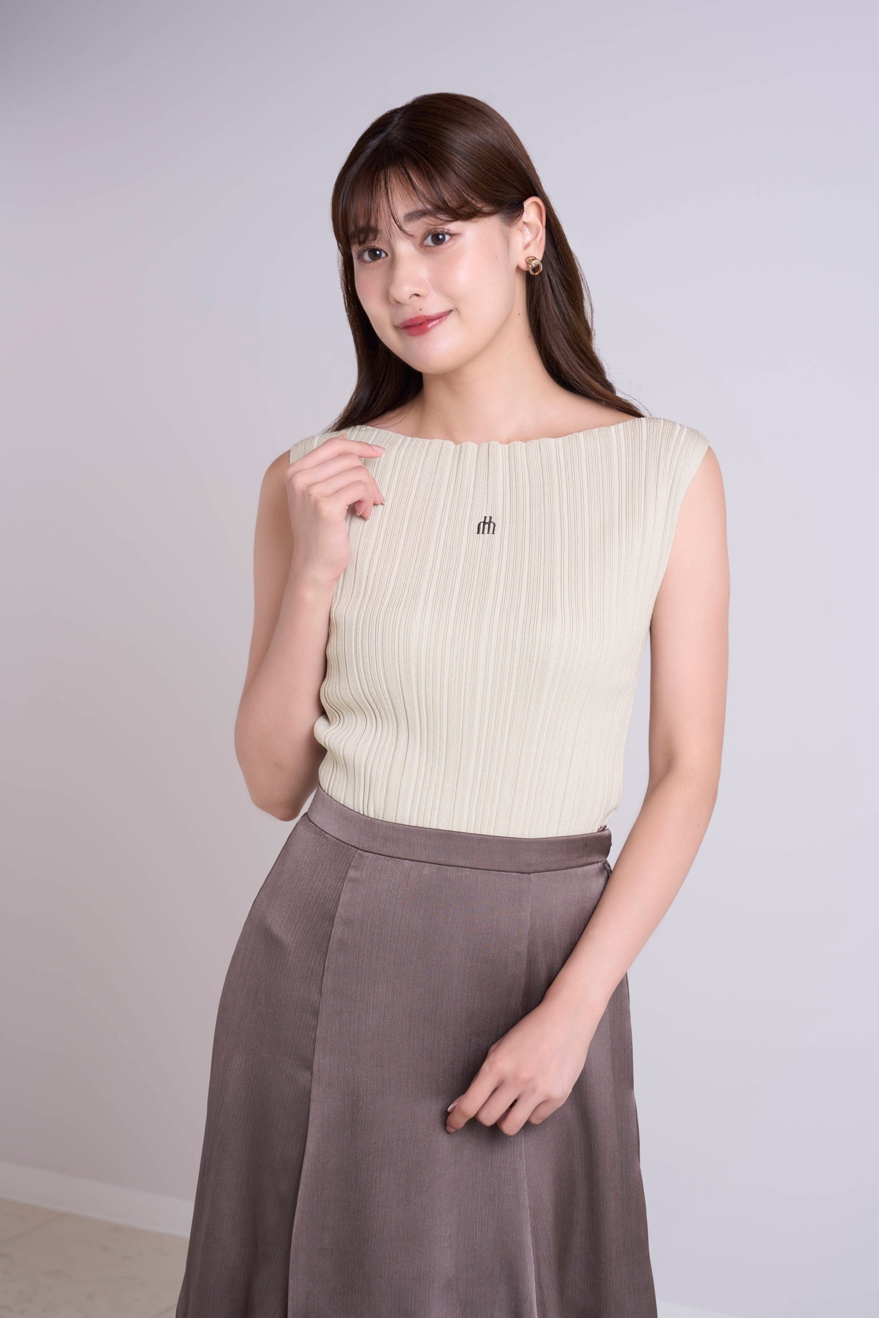 Ribbed Boat-Neck Knit Top