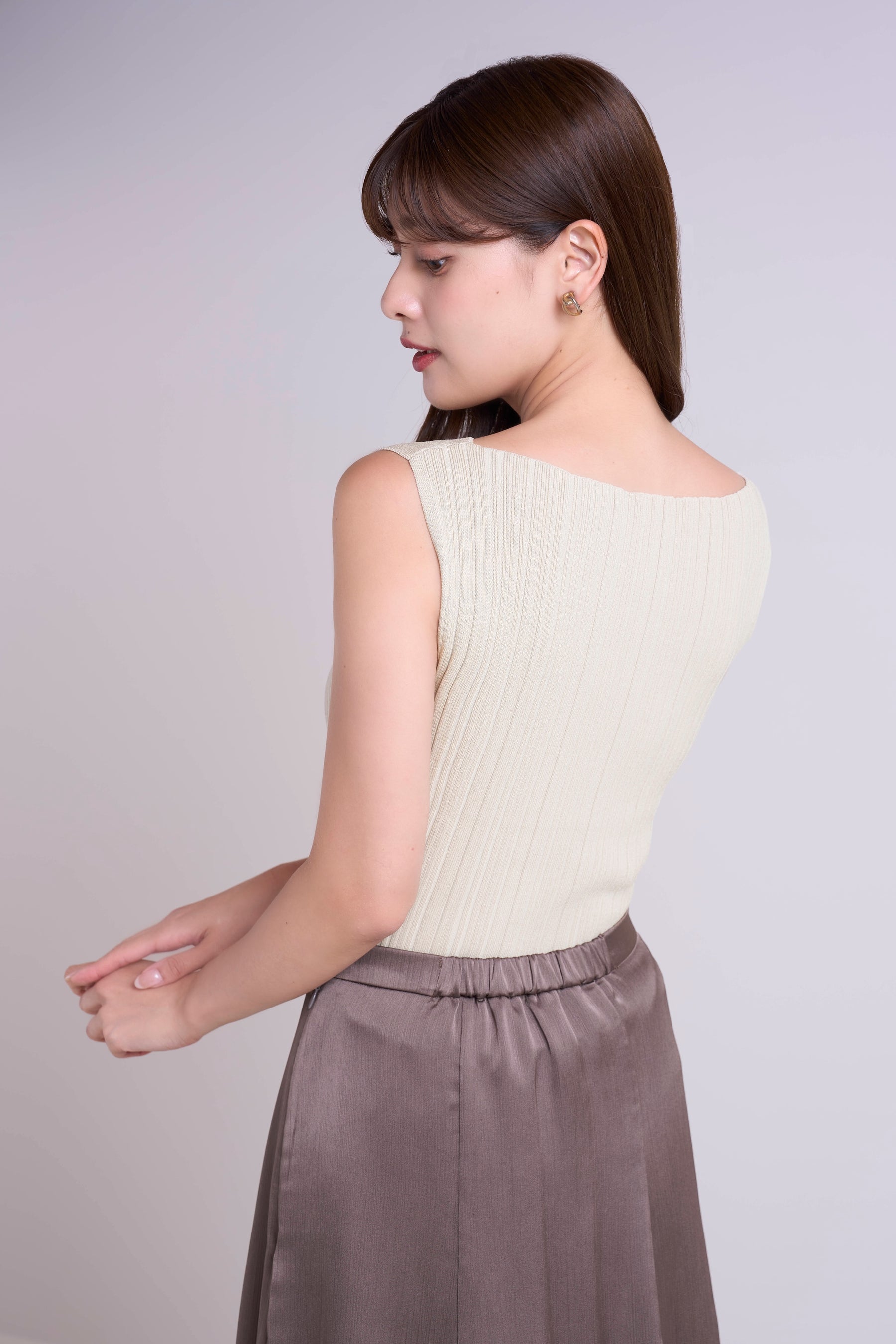 Ribbed Boat-Neck Knit Top