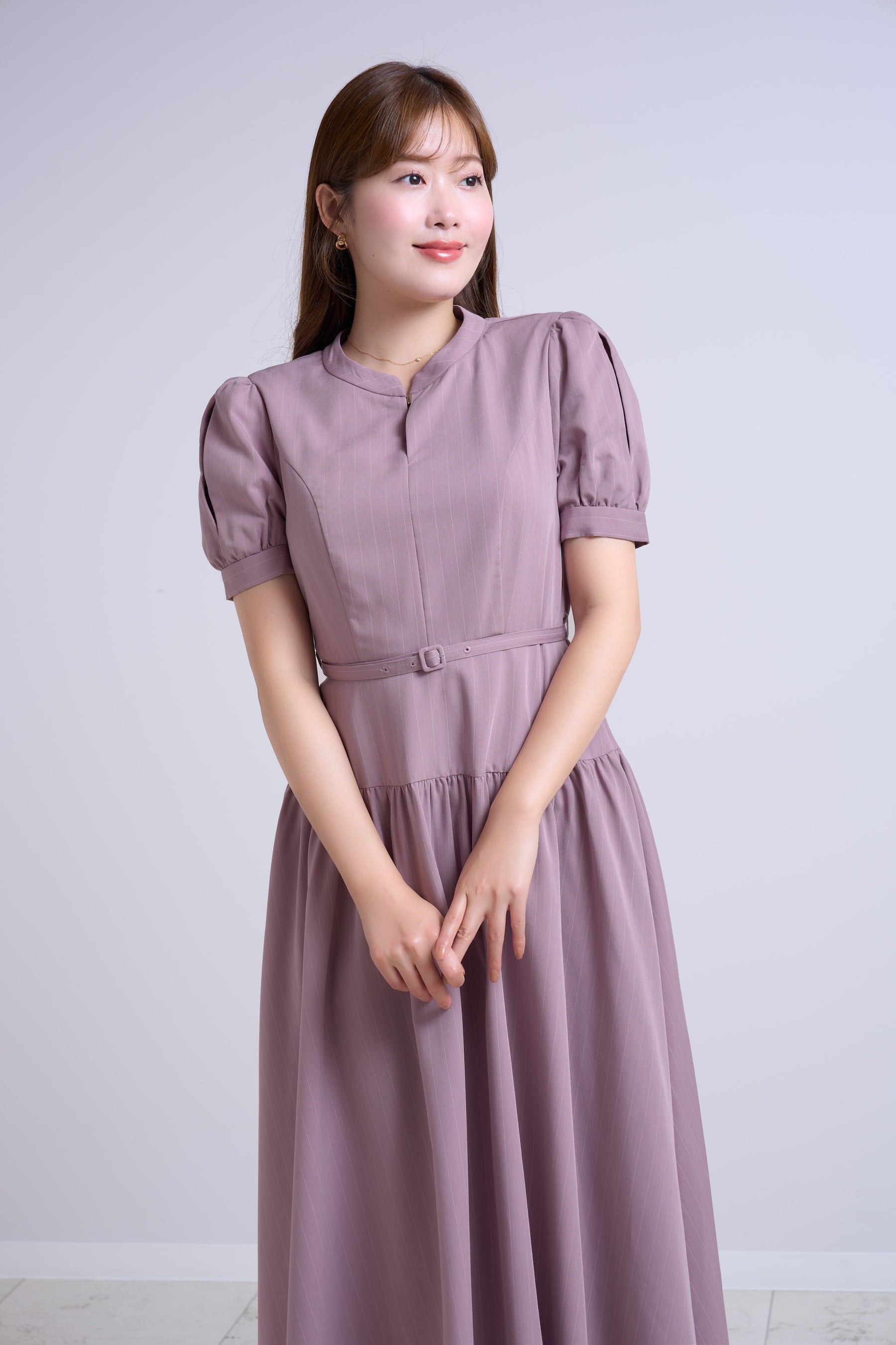 Pin-Stripe Belted Flared Dress