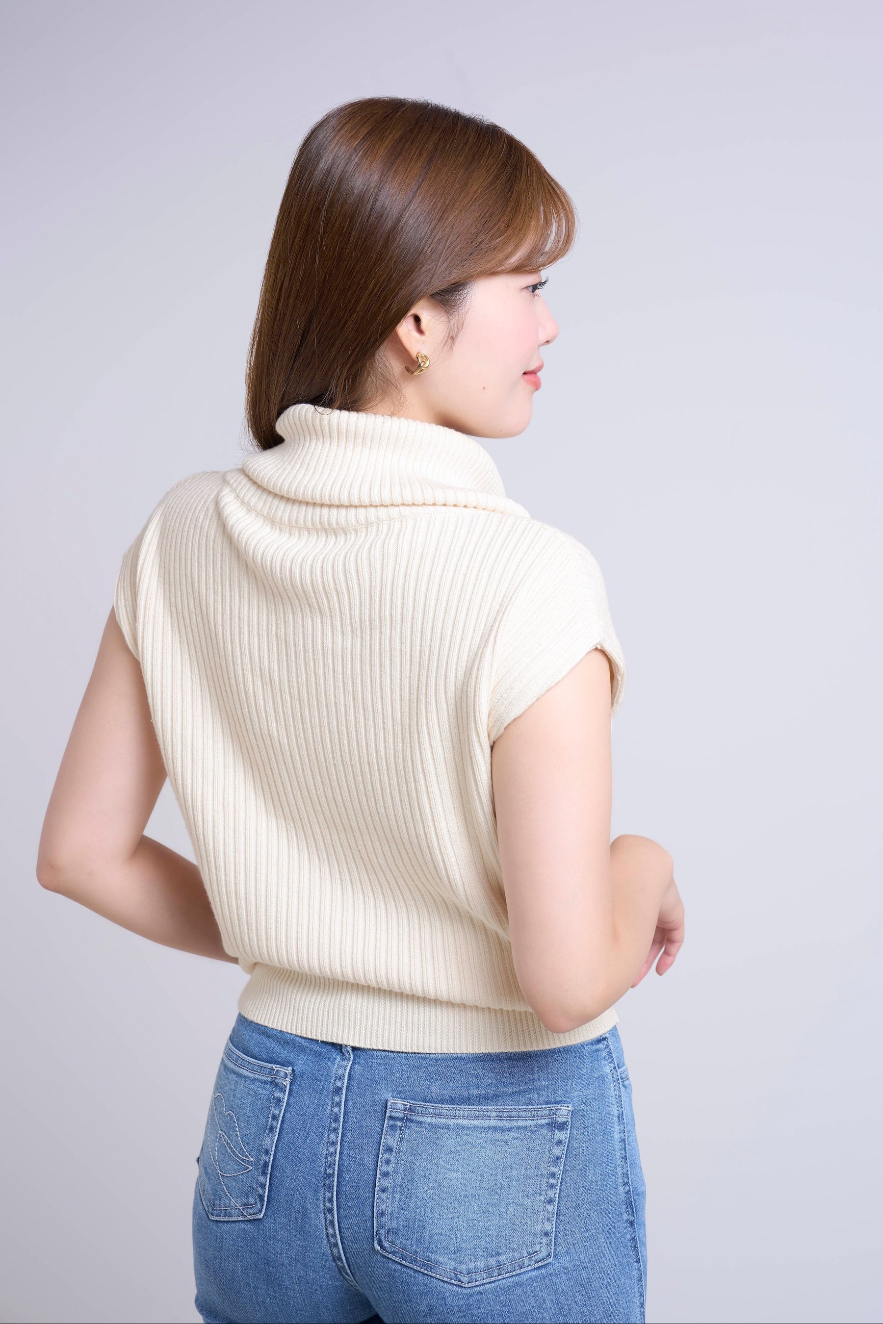 Fold-Over Sleeveless Knit Top