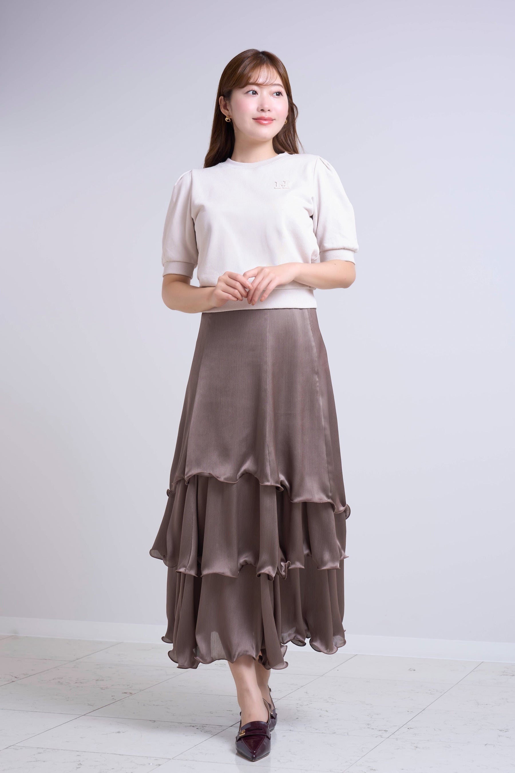 Layered Frilled Satin Skirt