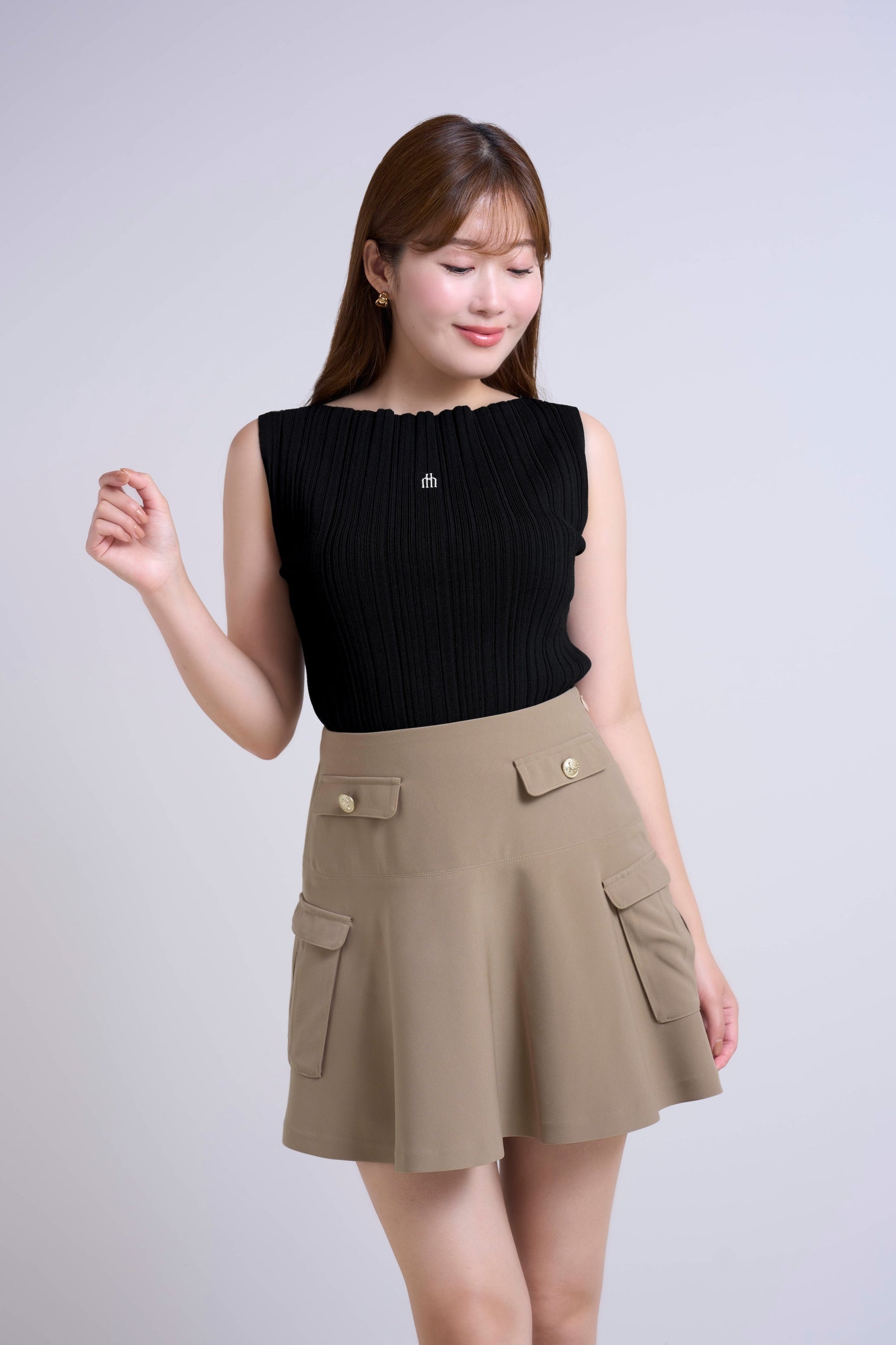 Ribbed Boat-Neck Knit Top