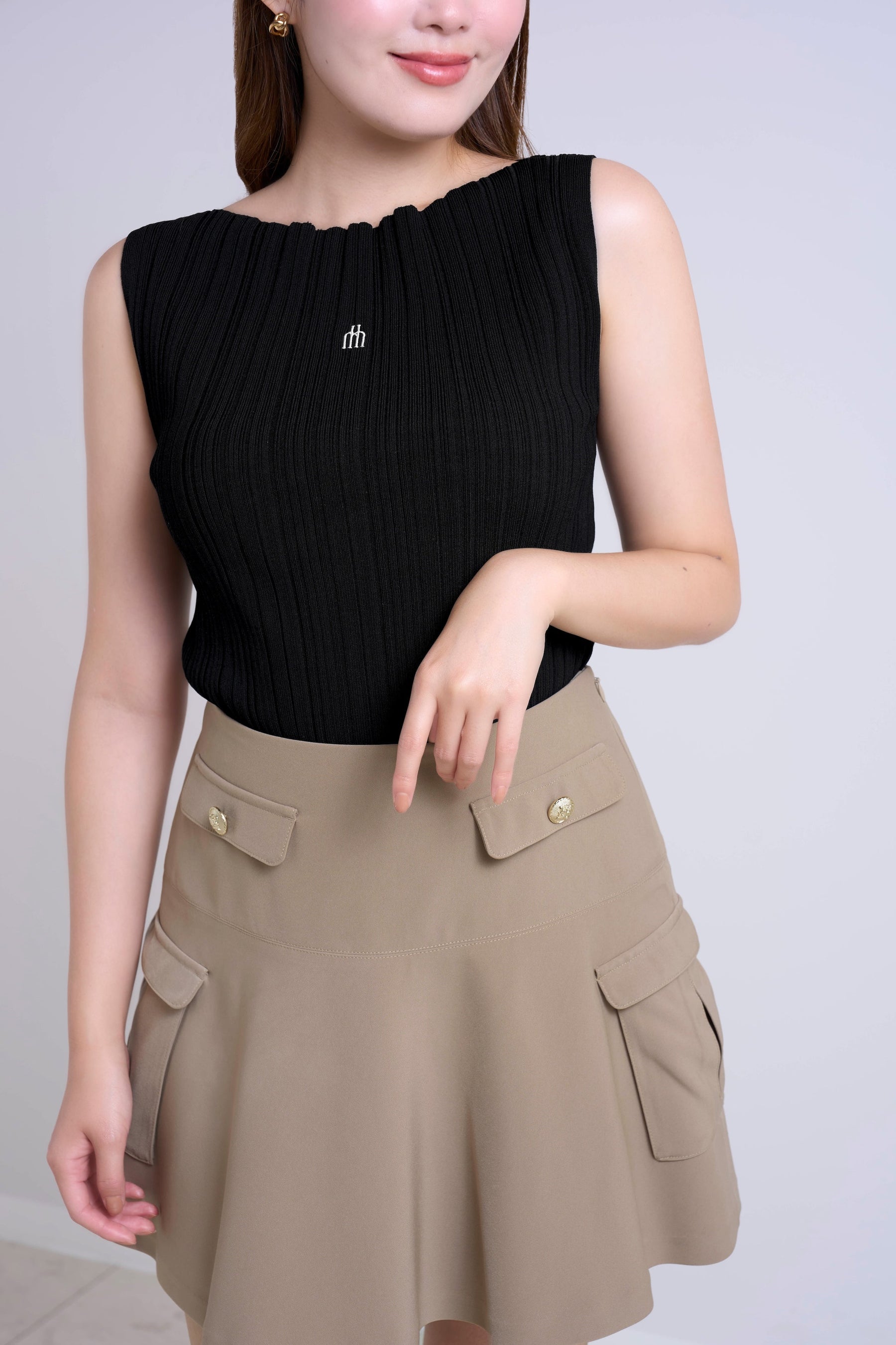 Ribbed Boat-Neck Knit Top