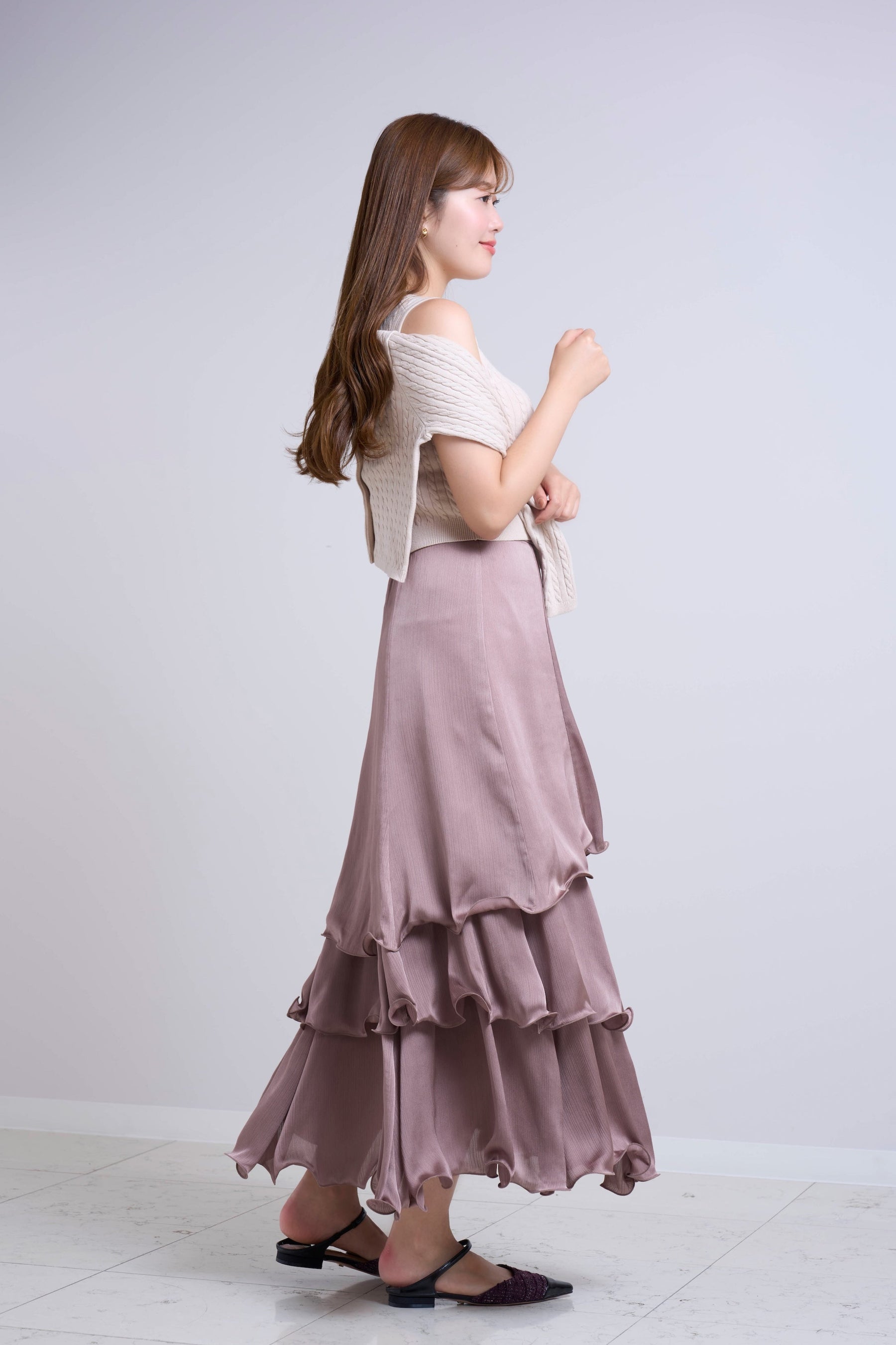 Layered Frilled Satin Skirt