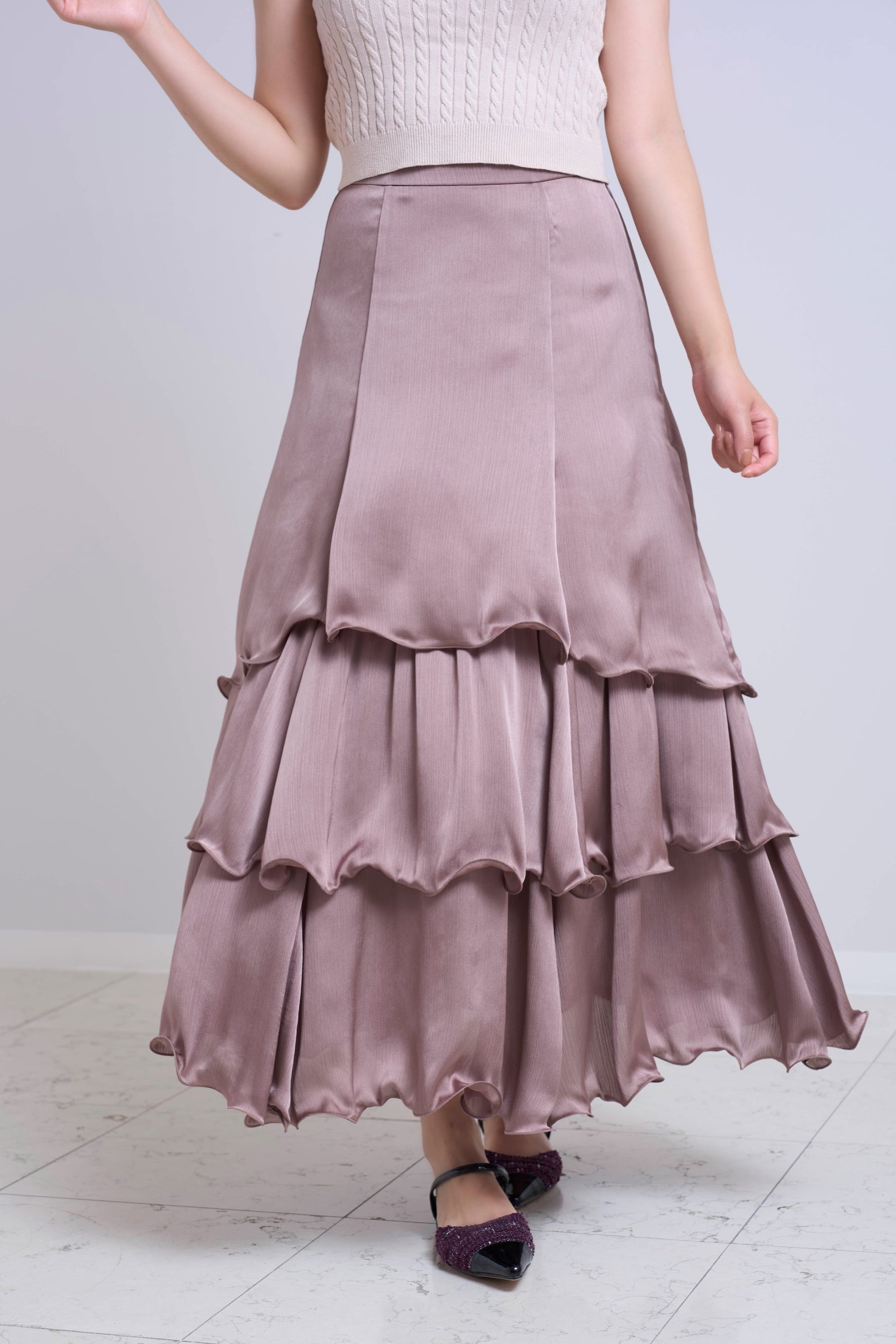 Layered Frilled Satin Skirt