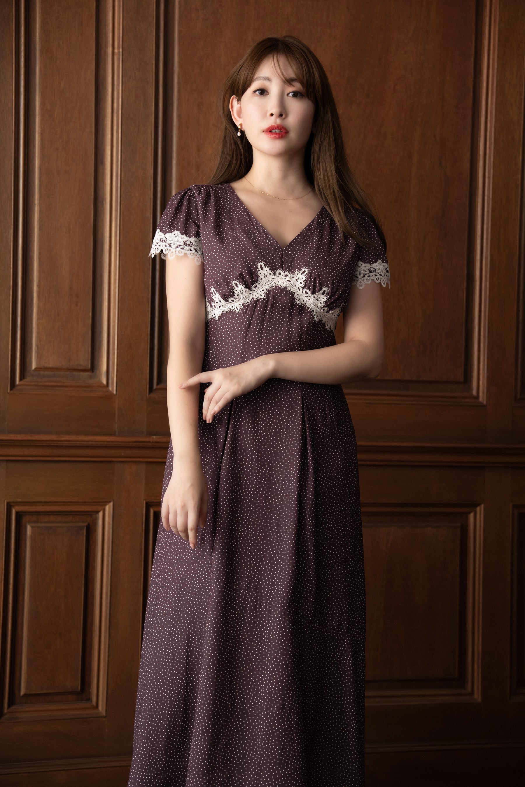 【9月上旬発送】【新色】Polka-Dot Lace-Trim Dress