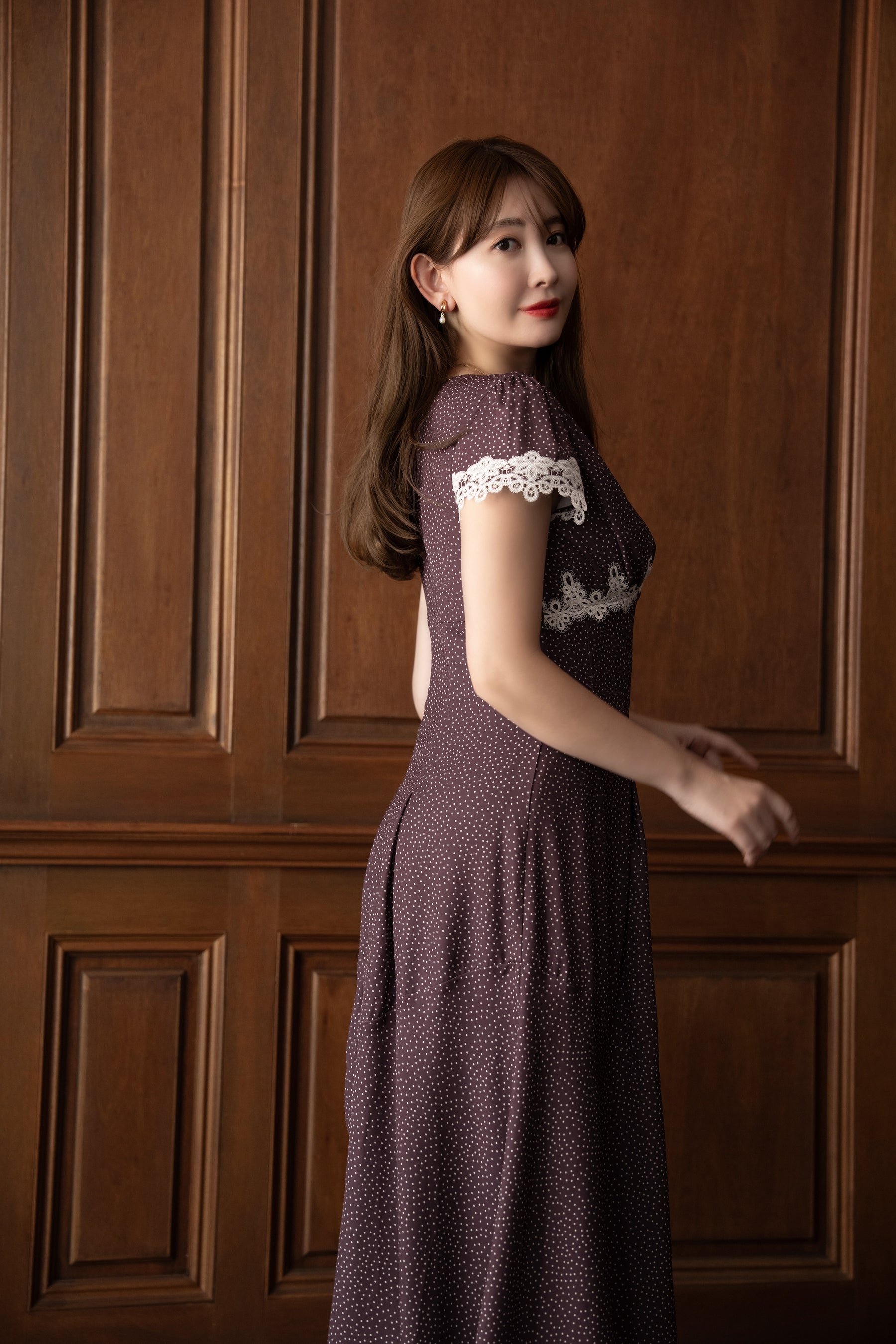 【9月上旬発送】【新色】Polka-Dot Lace-Trim Dress