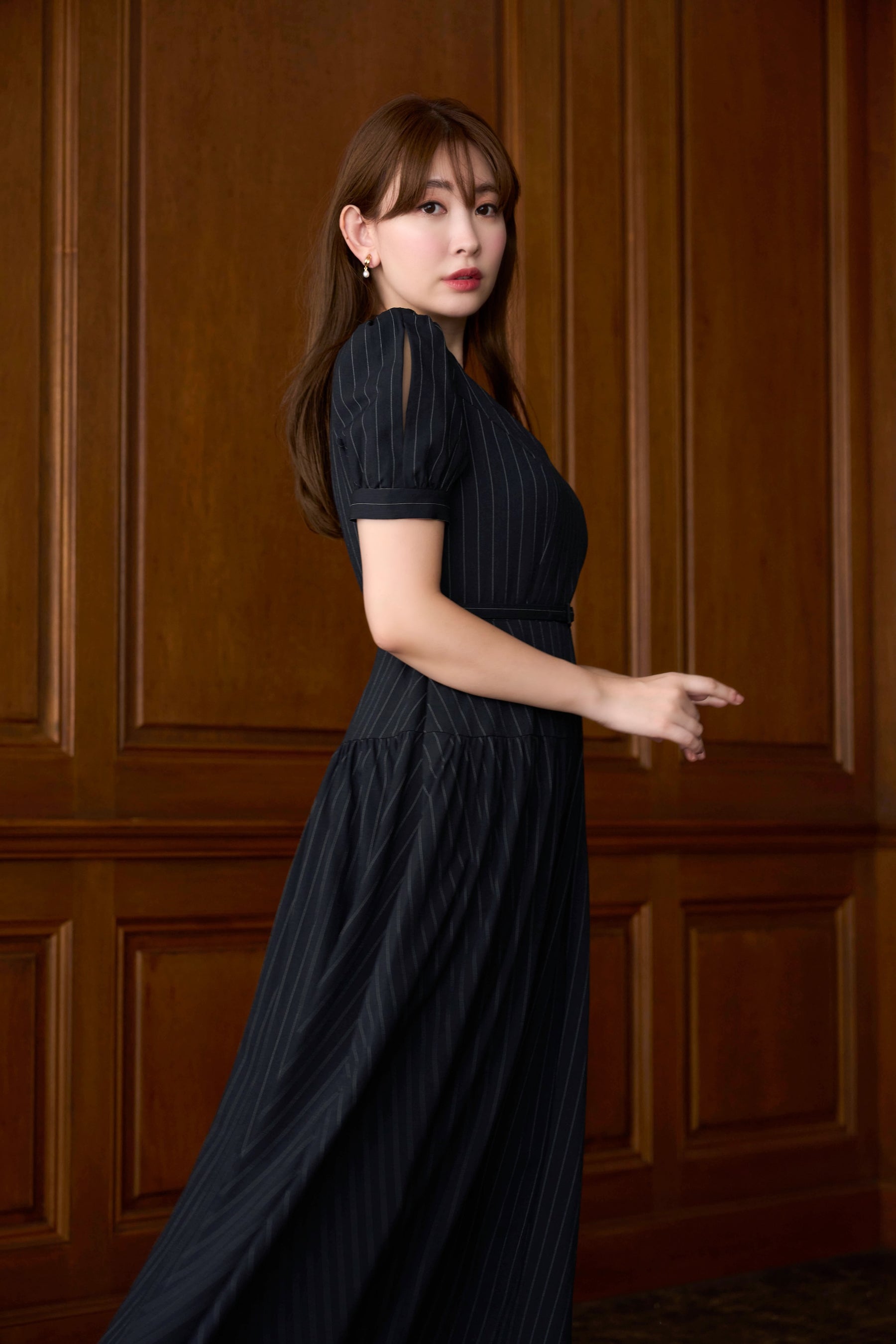 Pin-Stripe Belted Flared Dress