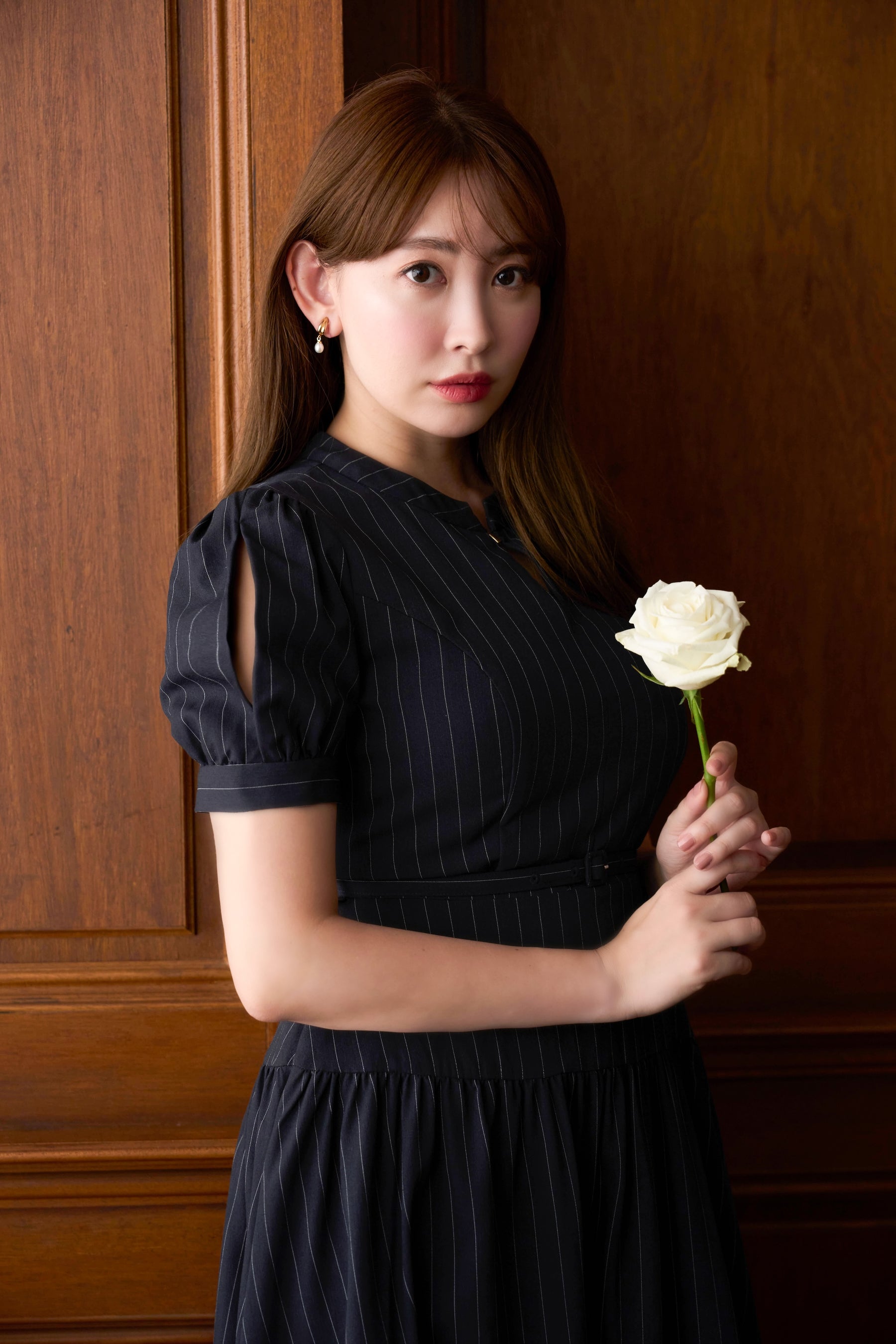Pin-Stripe Belted Flared Dress