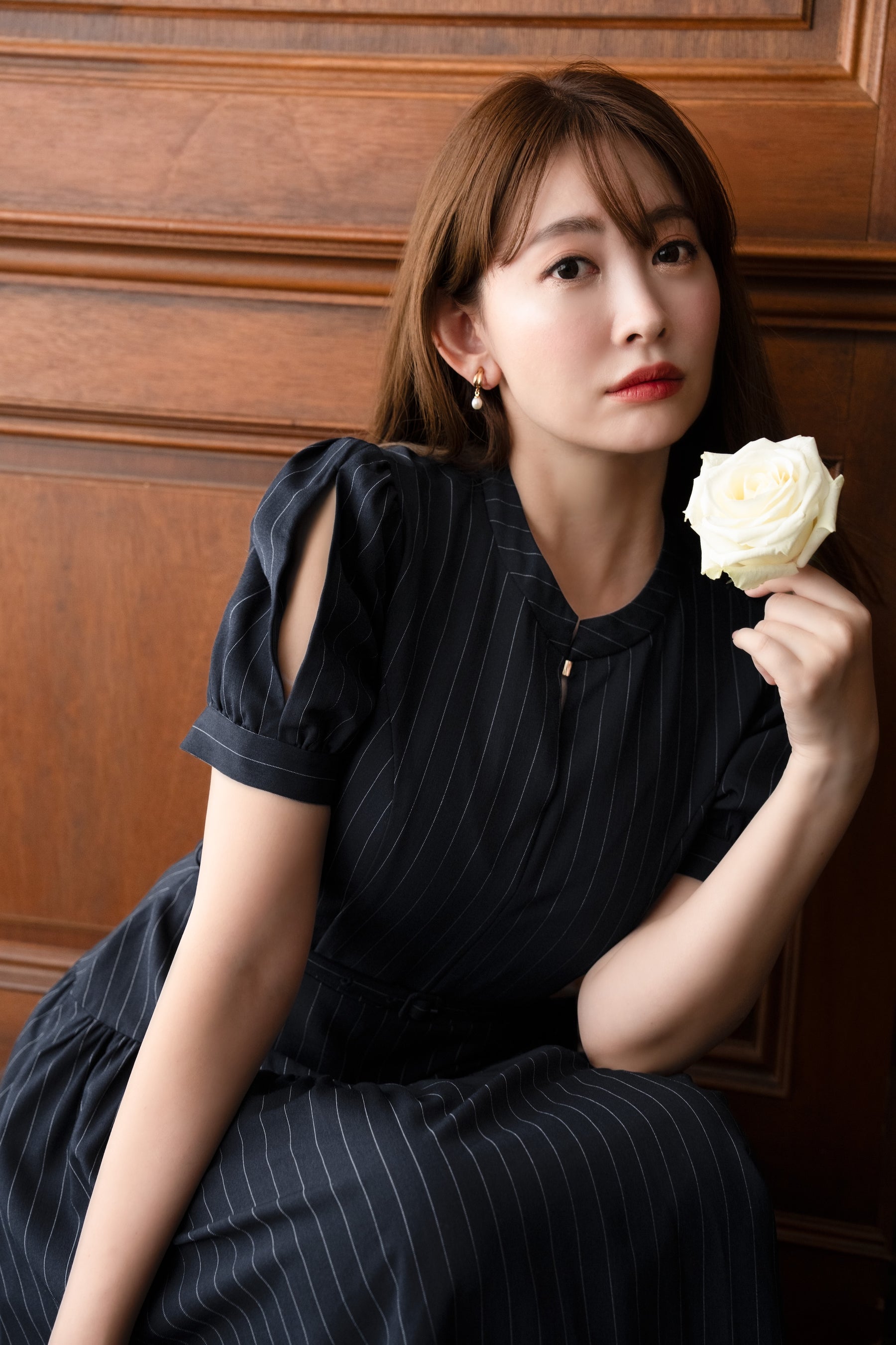 Pin-Stripe Belted Flared Dress