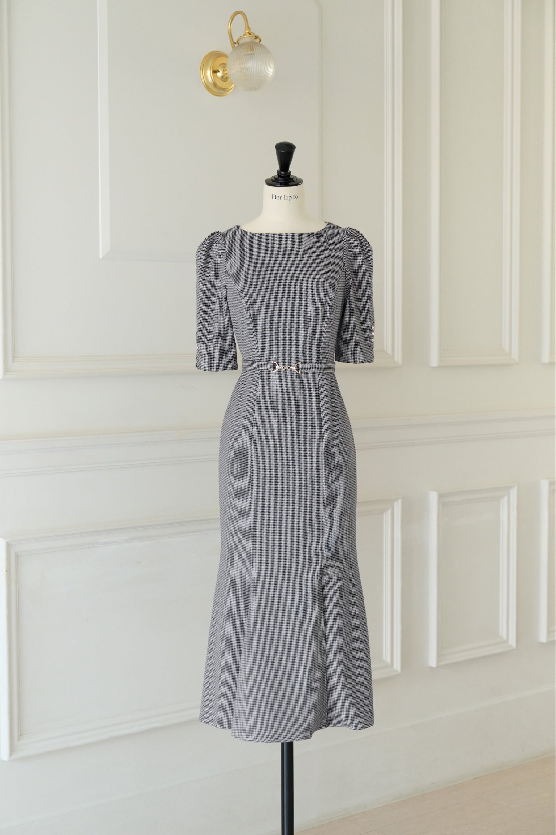 Houndstooth Belted Mermaid Dress