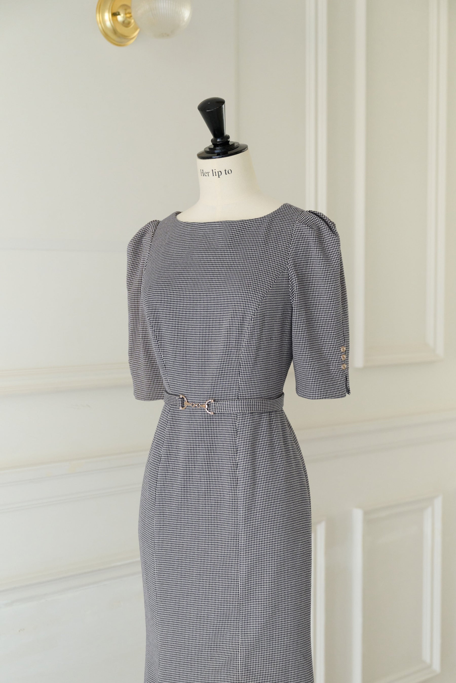 Houndstooth Belted Mermaid Dress