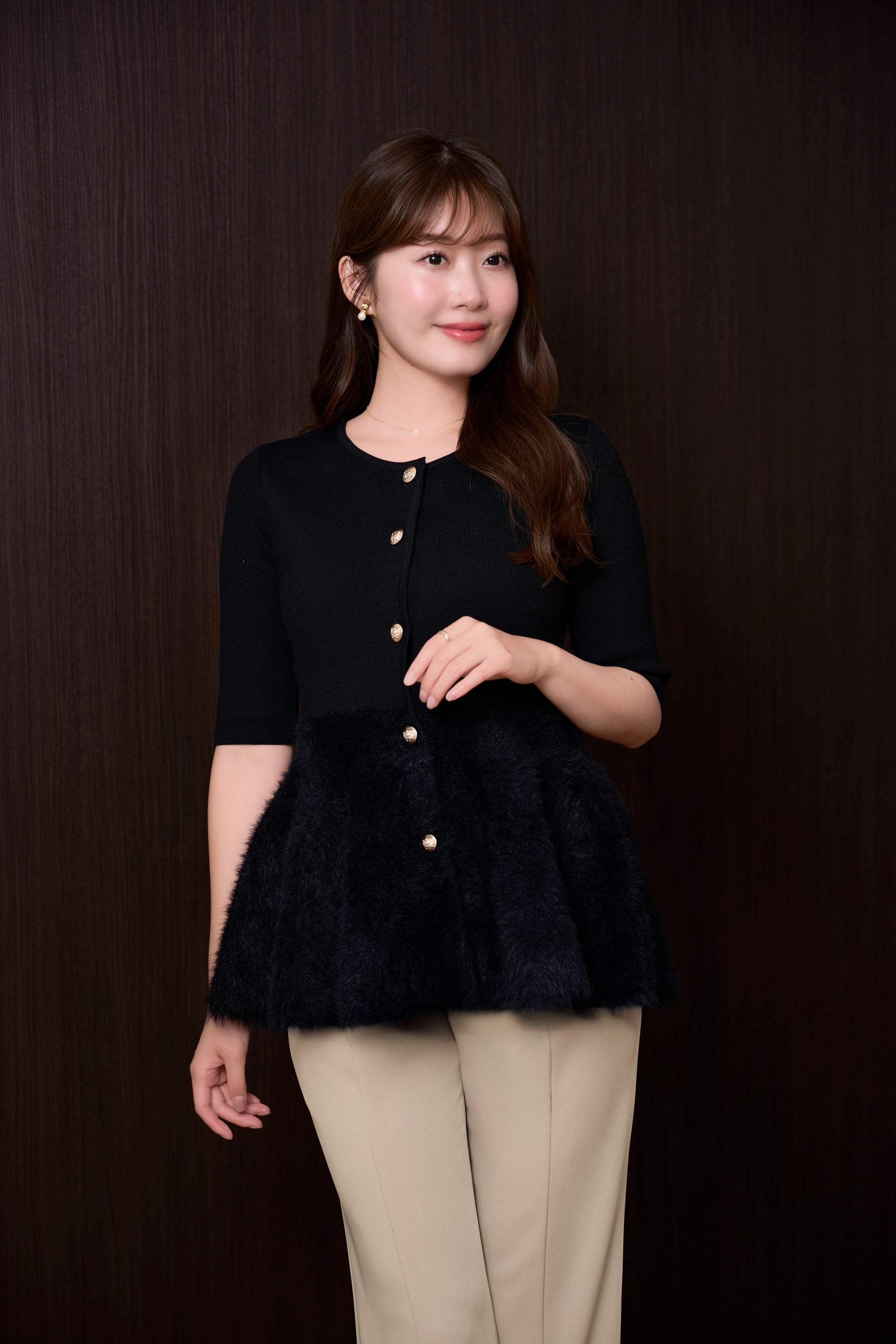 【10月中旬發送】Peplum Fur Knit Top