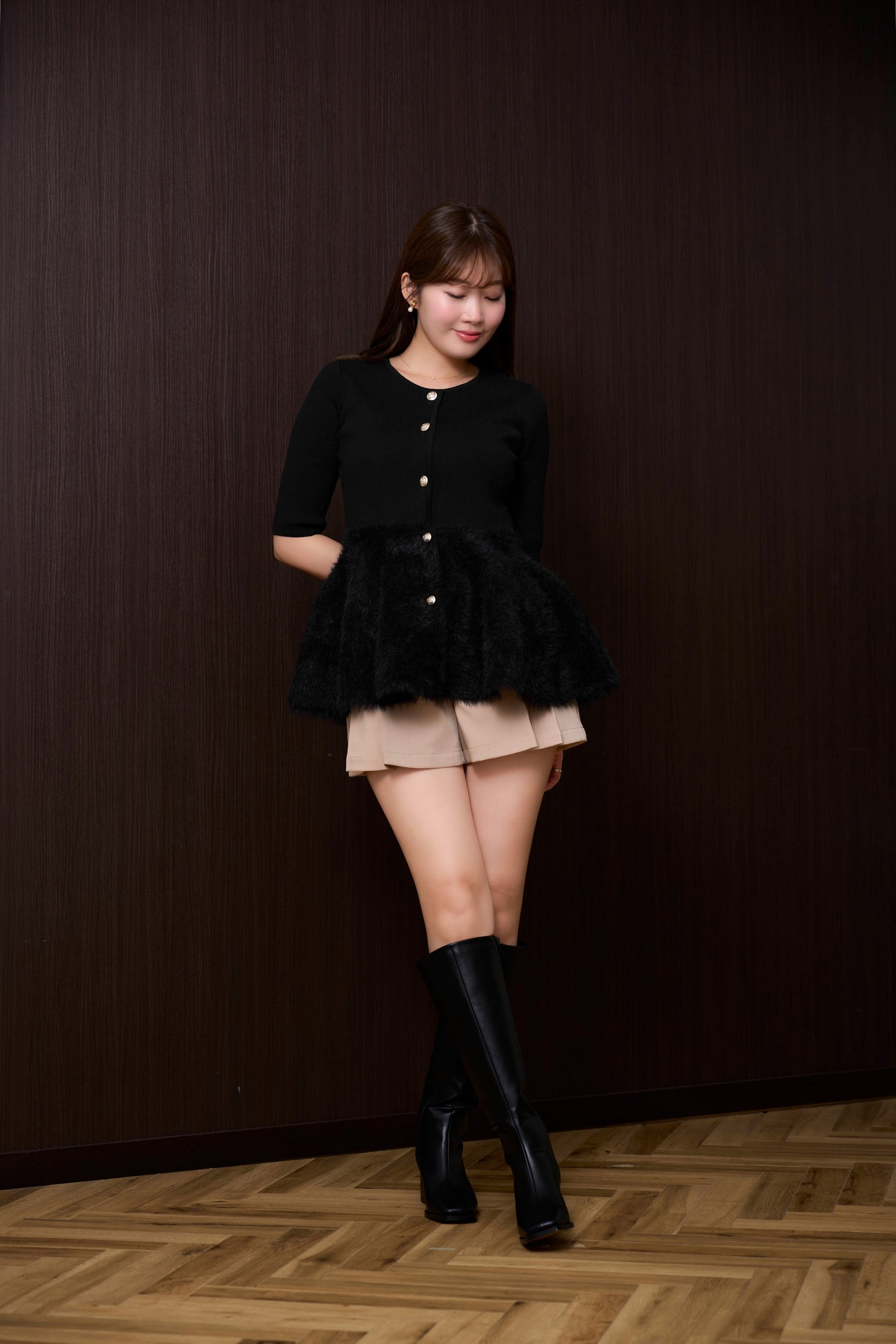 【10月中旬發送】Peplum Fur Knit Top