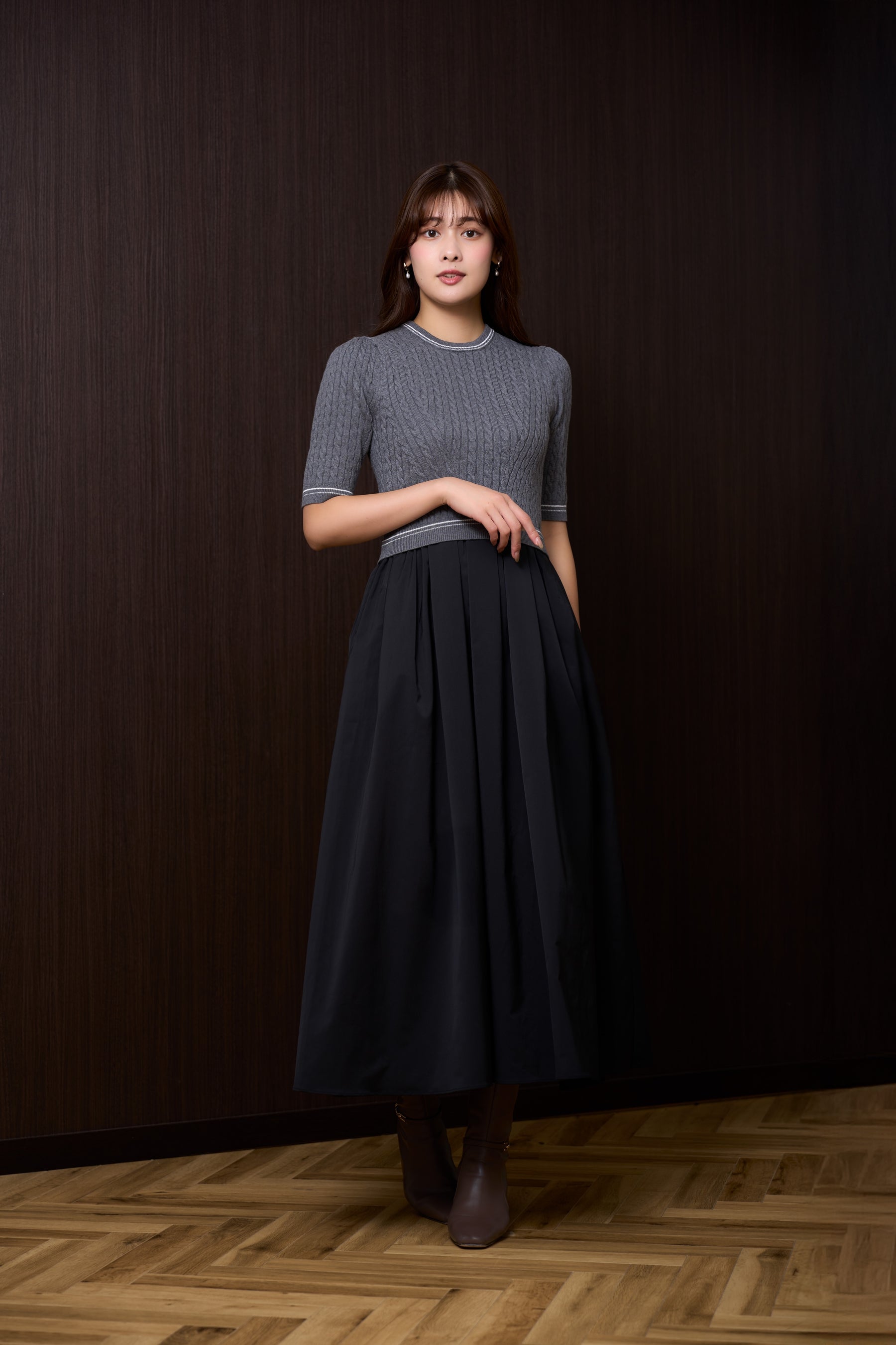 Cable Knit Docking Flared Dress