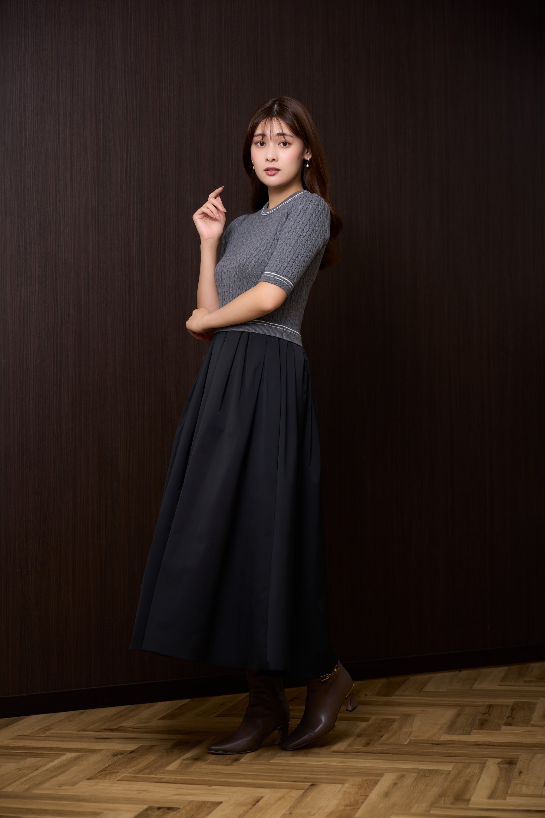 Cable Knit Docking Flared Dress