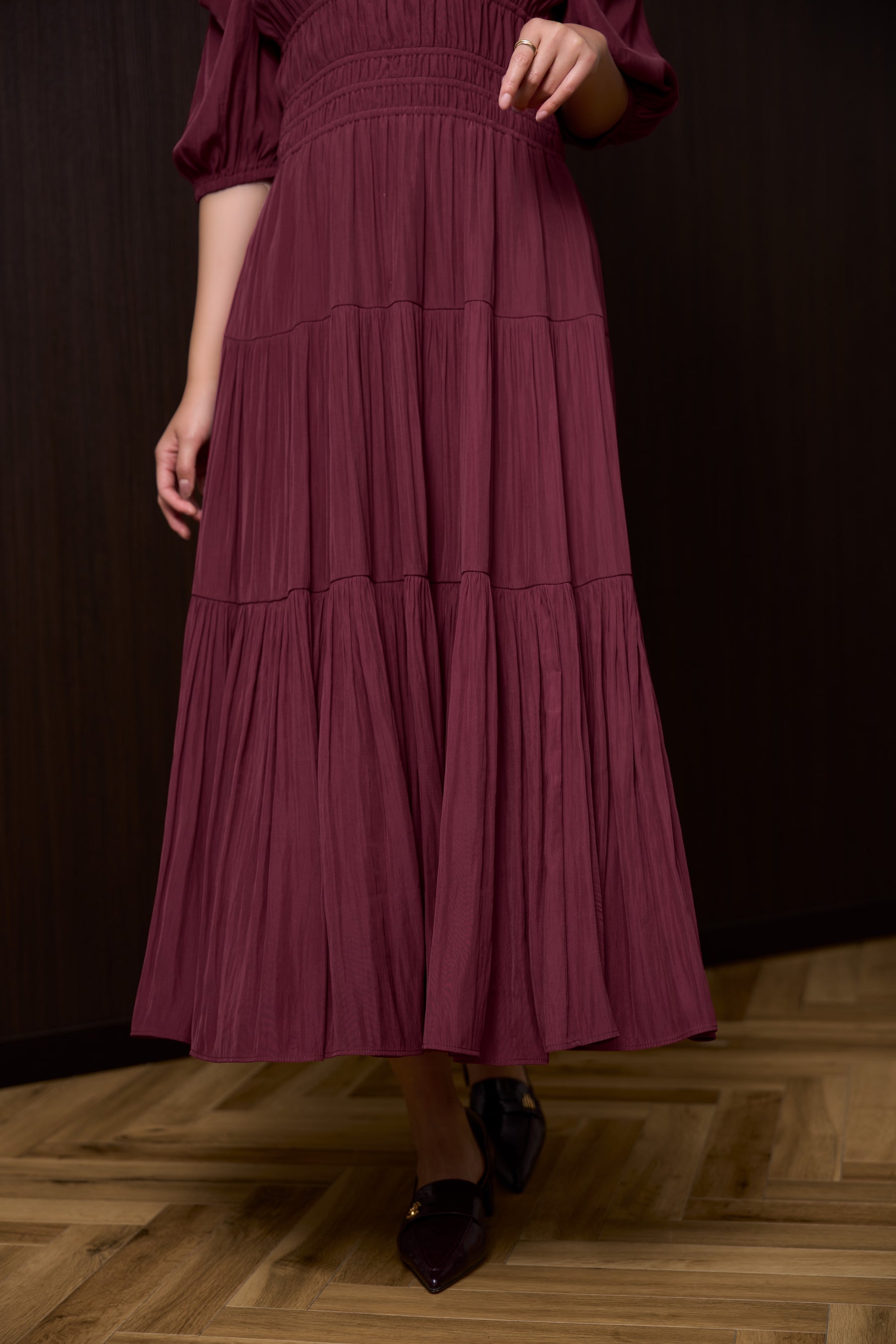 Two-Way Gathered Flare Dress