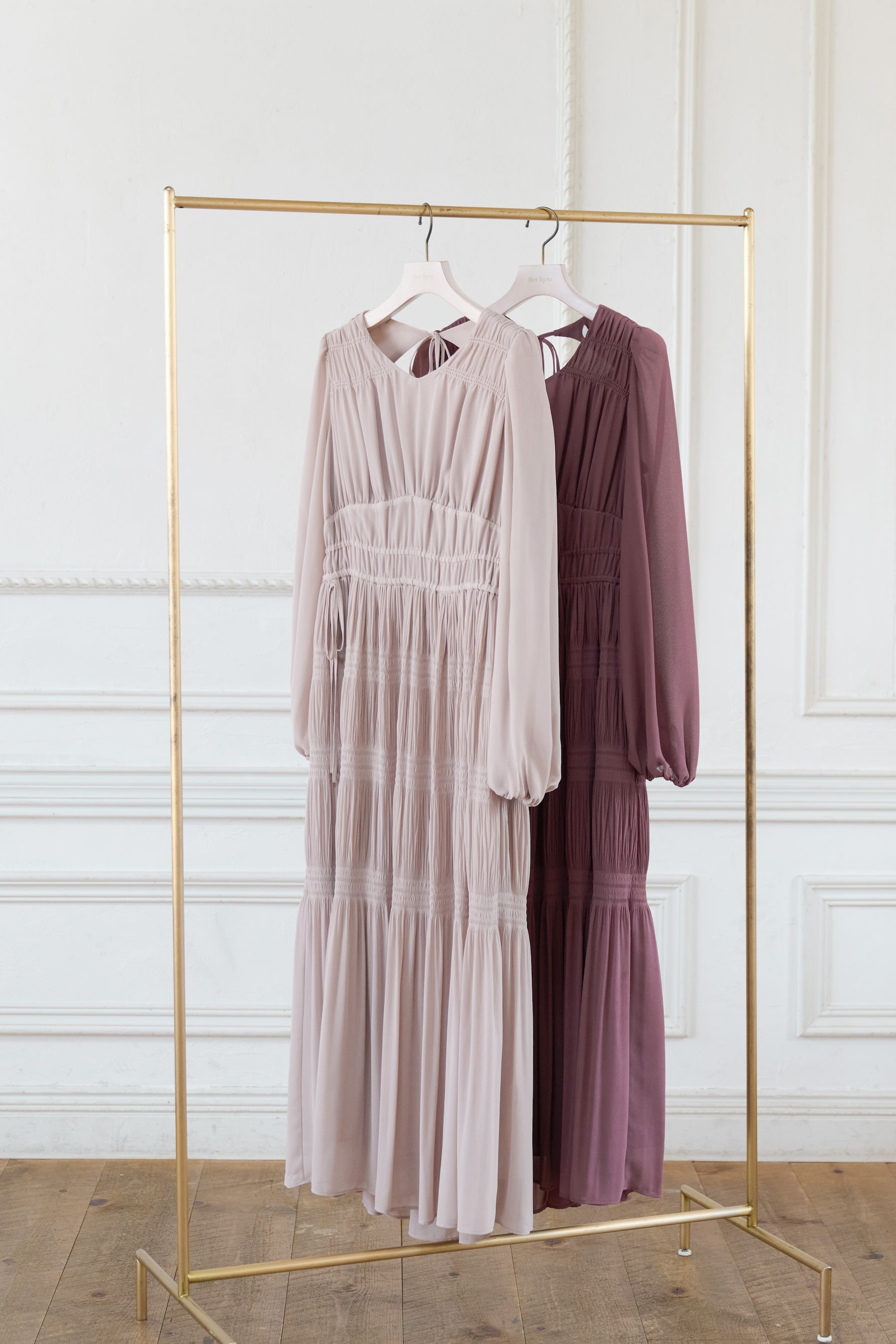 【新色】Majolica Pleated Chiffon Long Dress