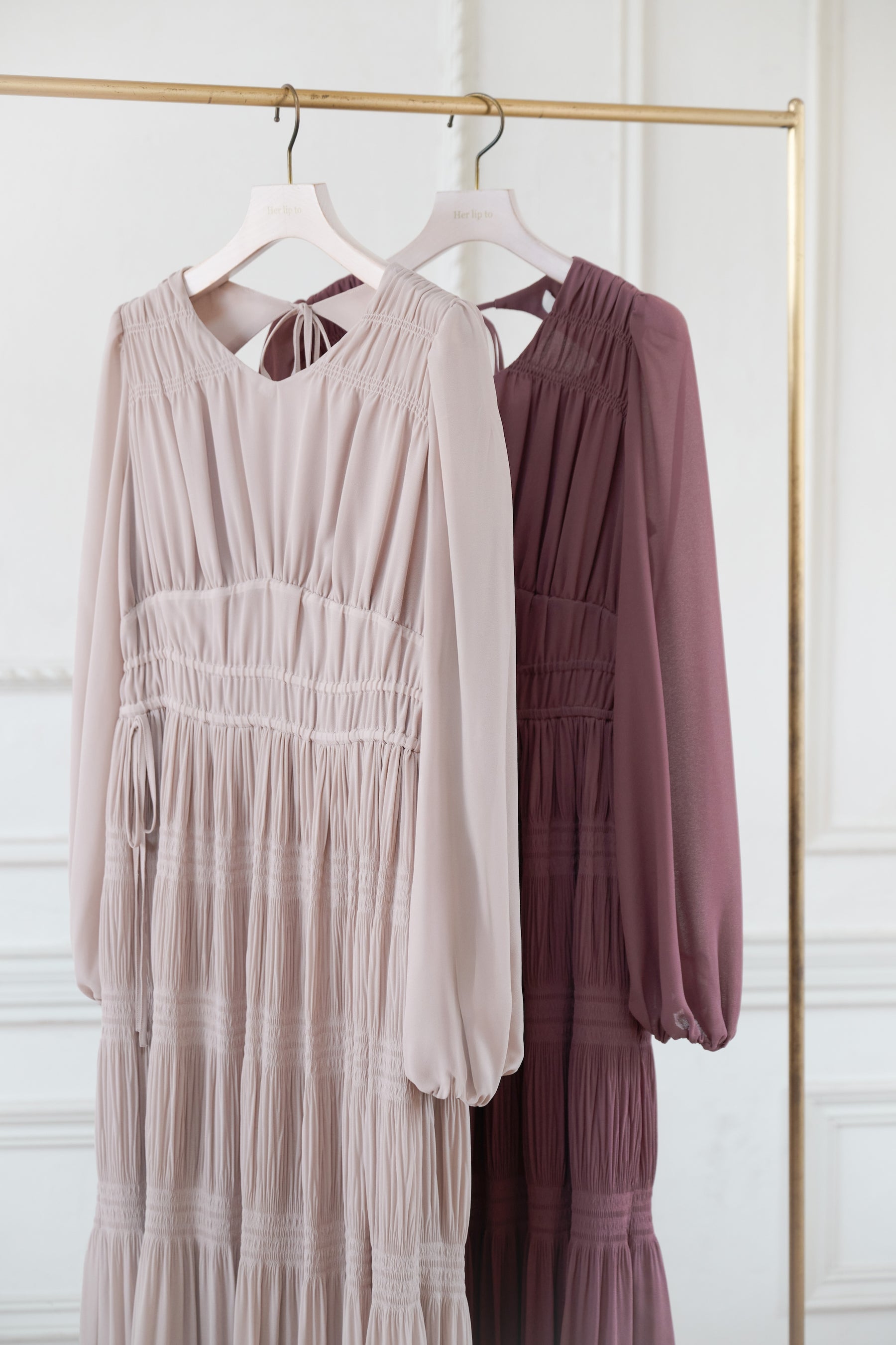 【新色】Majolica Pleated Chiffon Long Dress