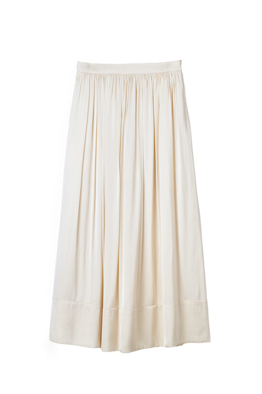 Satin Gathered Flared Long Skirt