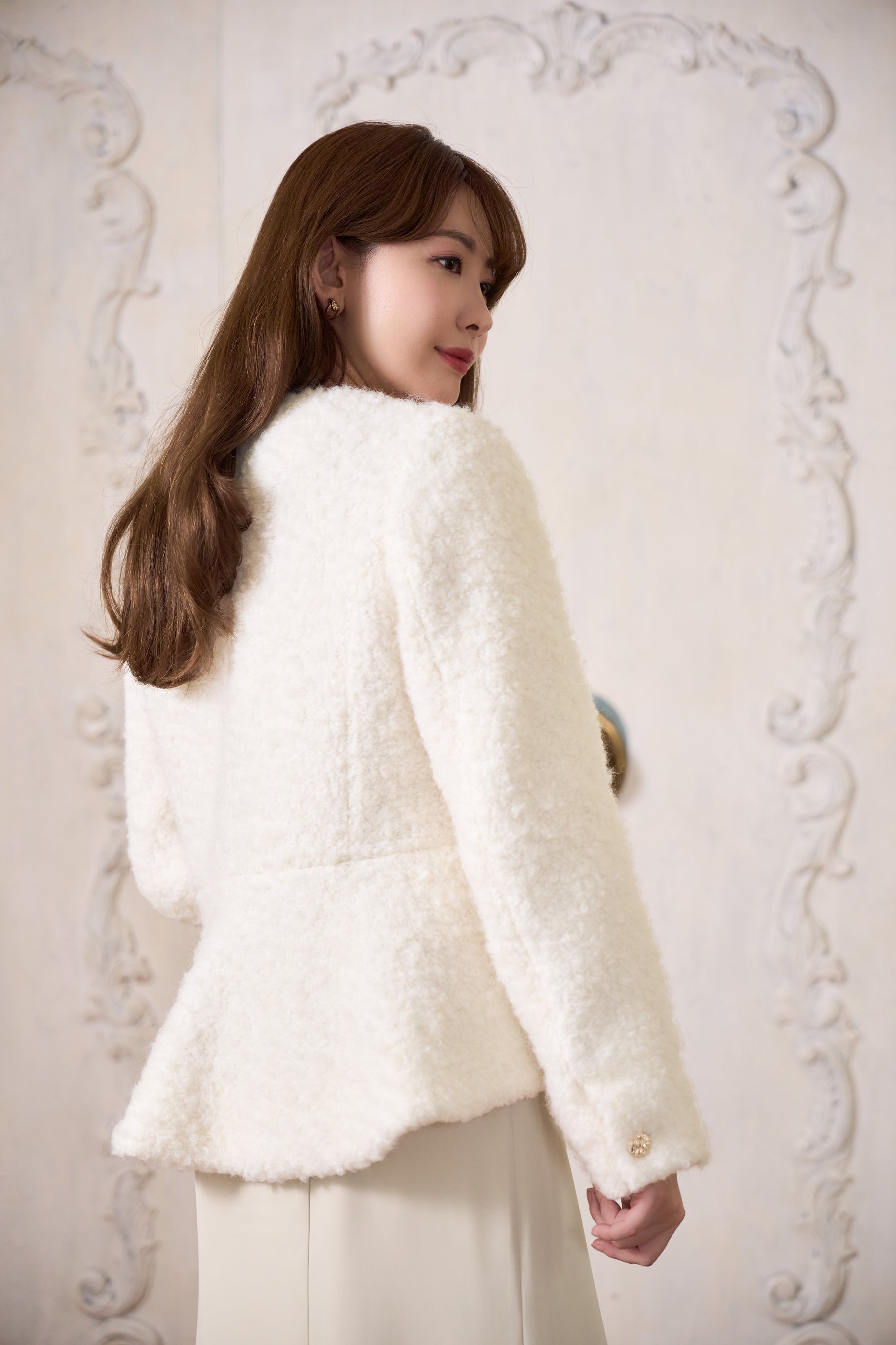 Elise Boucle Peplum Coat