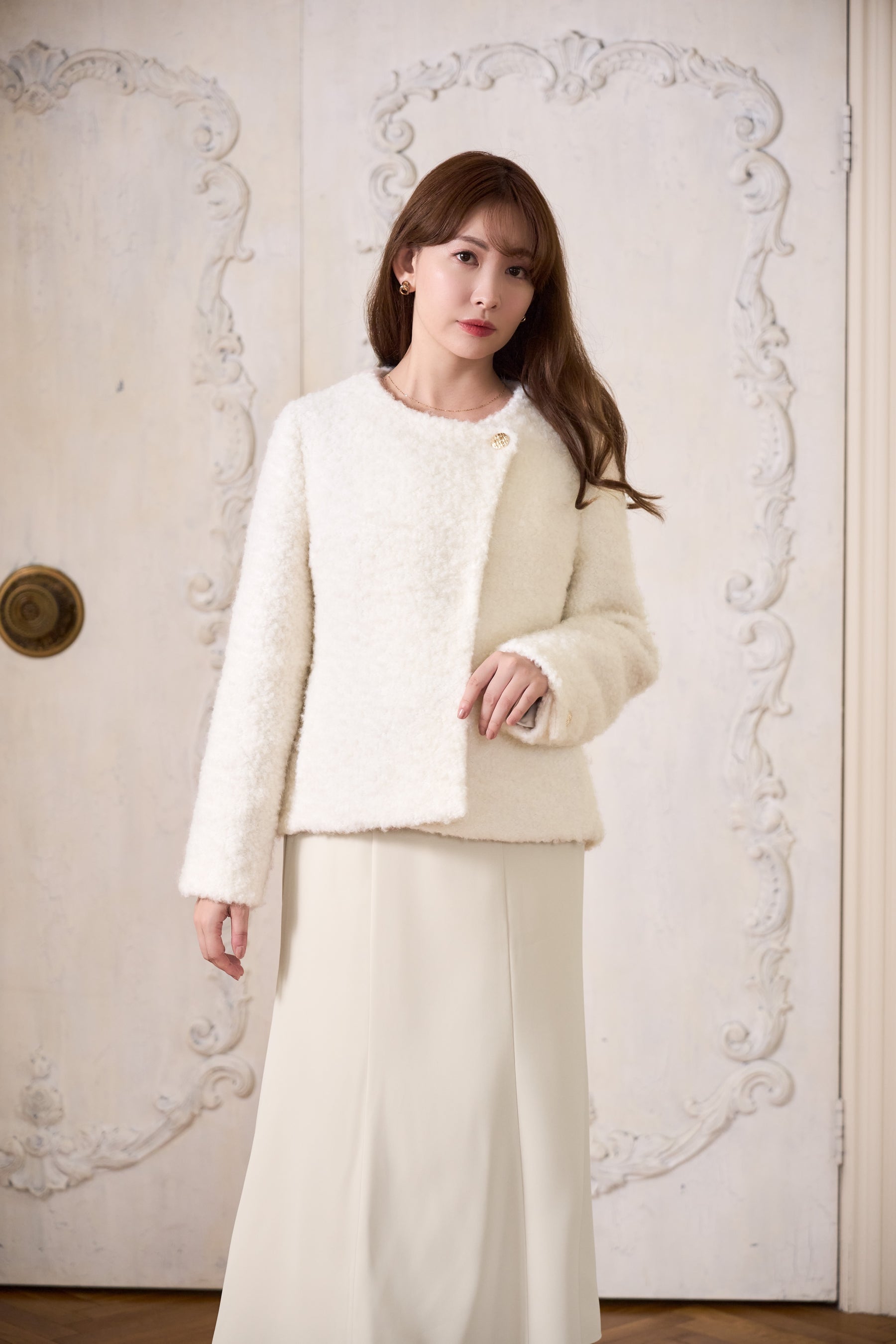 Elise Boucle Peplum Coat