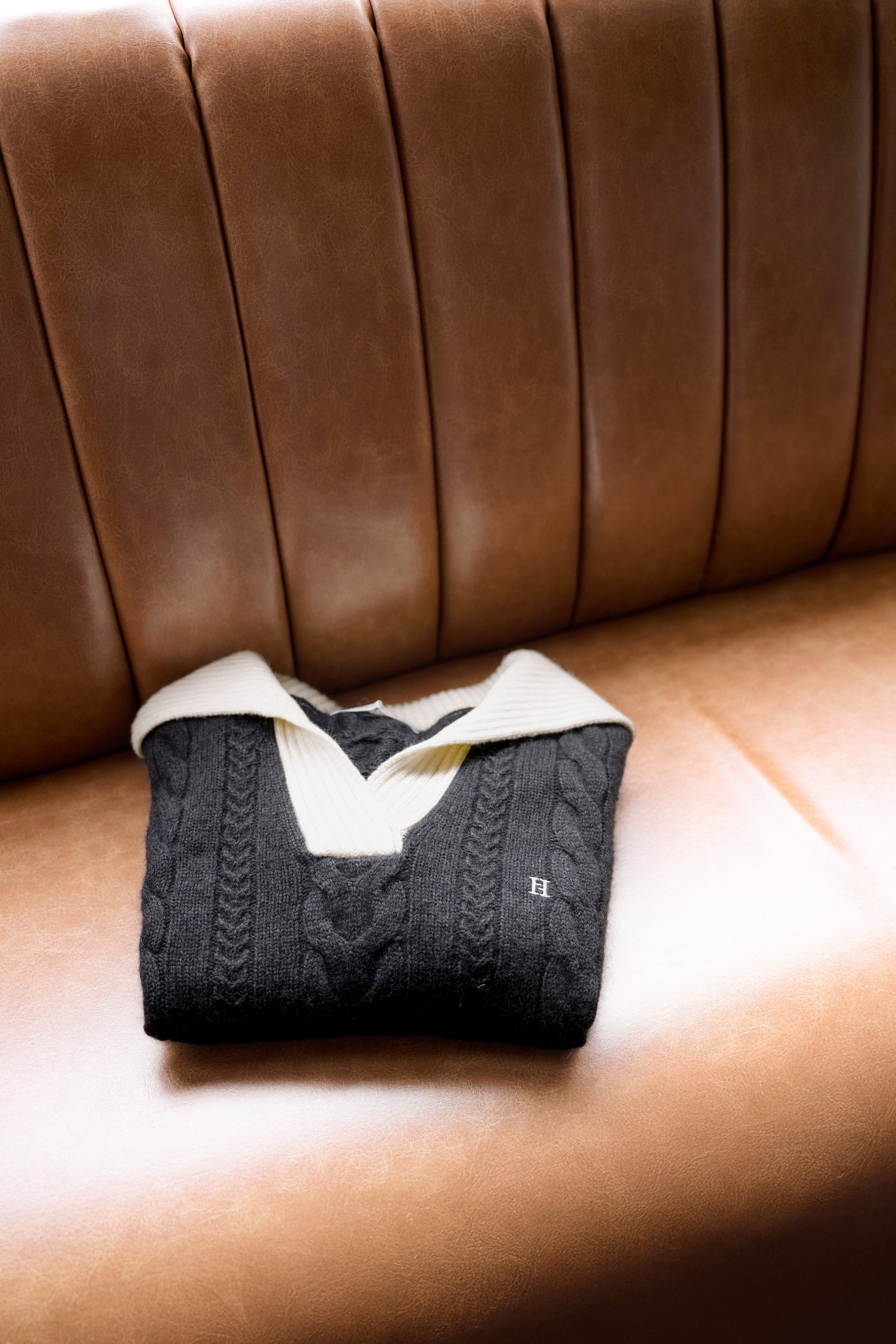 Sailor-Collar Cable Knit Pullover