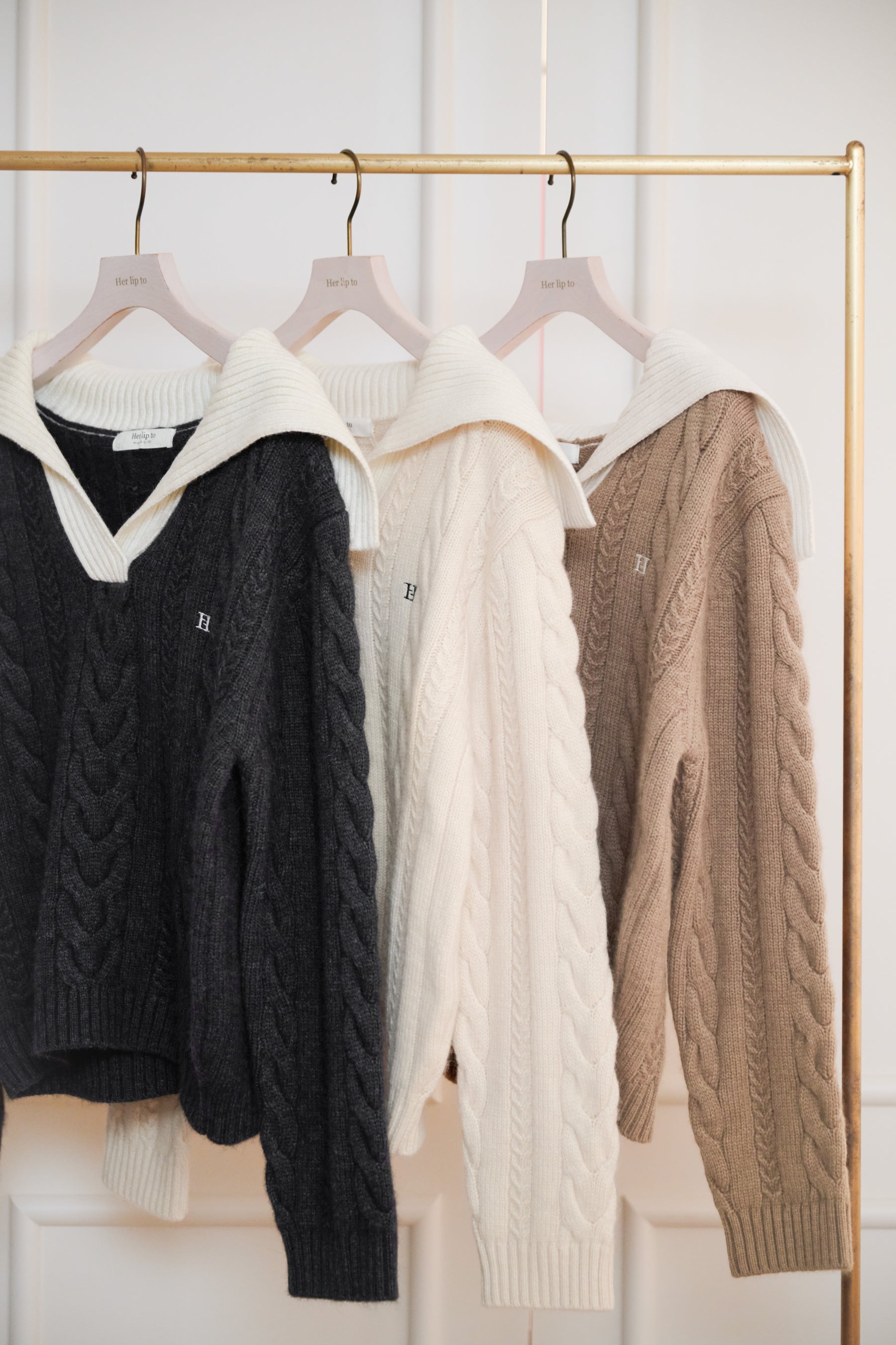 Sailor-Collar Cable Knit Pullover