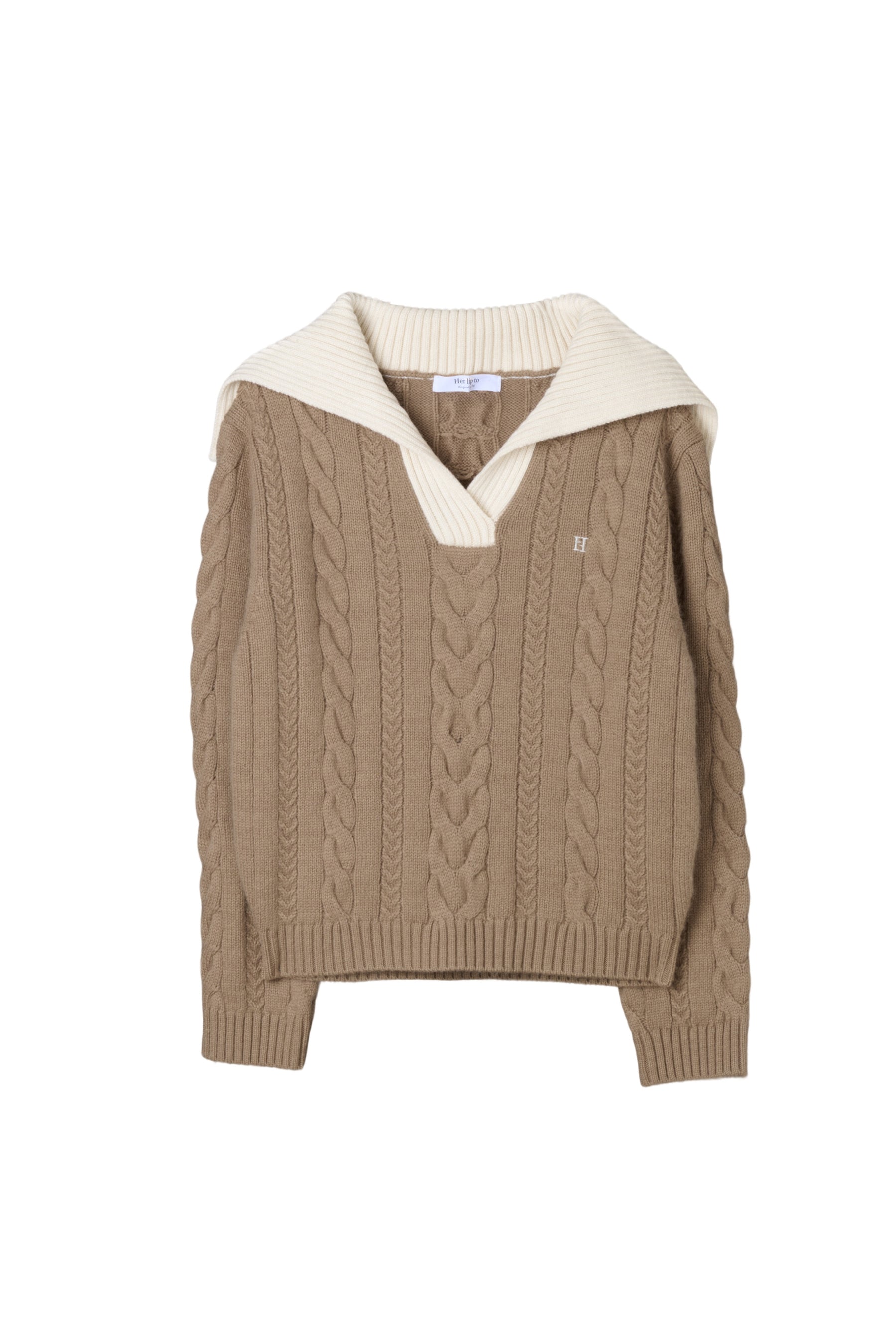 Sailor-Collar Cable Knit Pullover