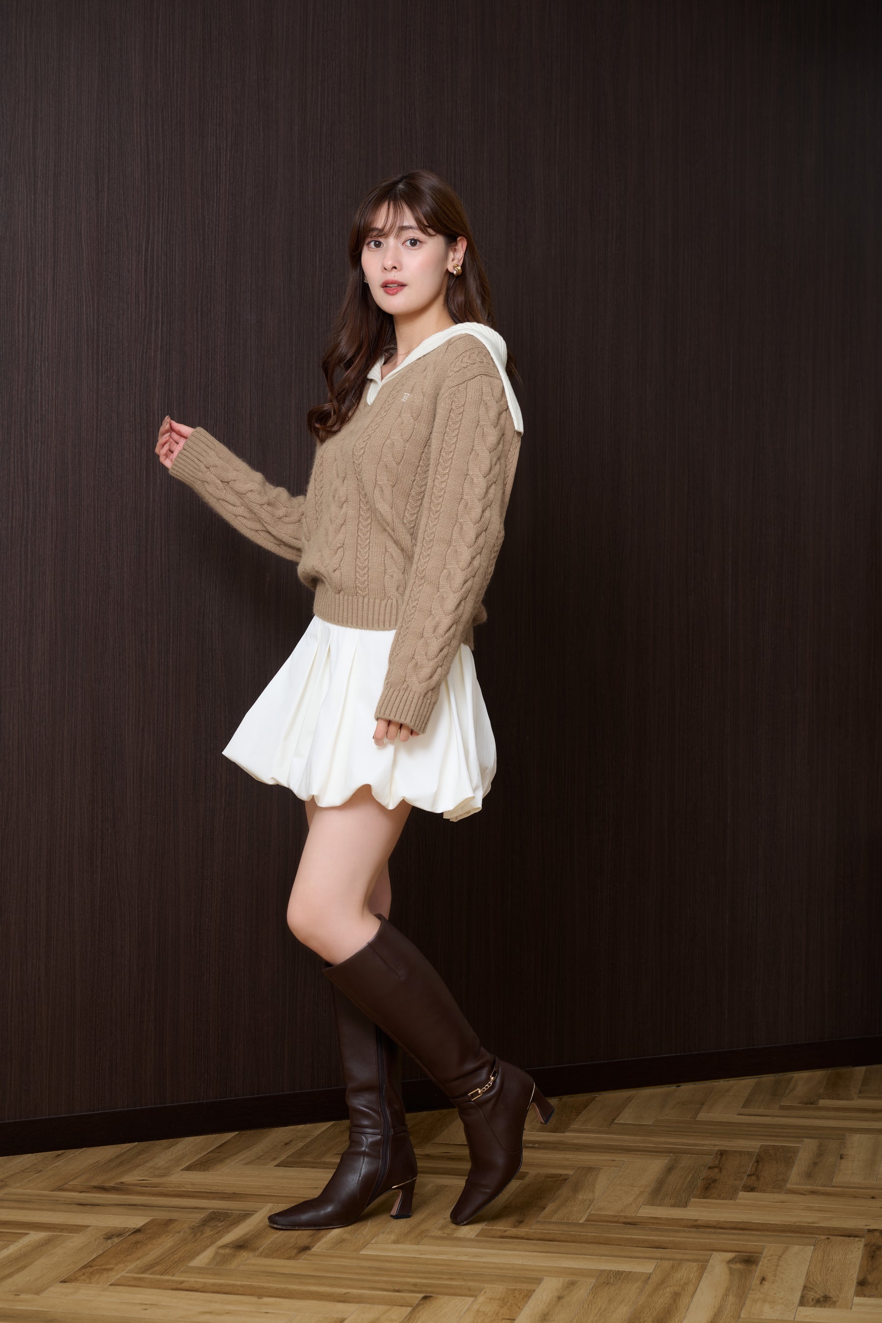 Sailor-Collar Cable Knit Pullover