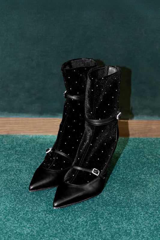 Crystal Velour Ankle Boots